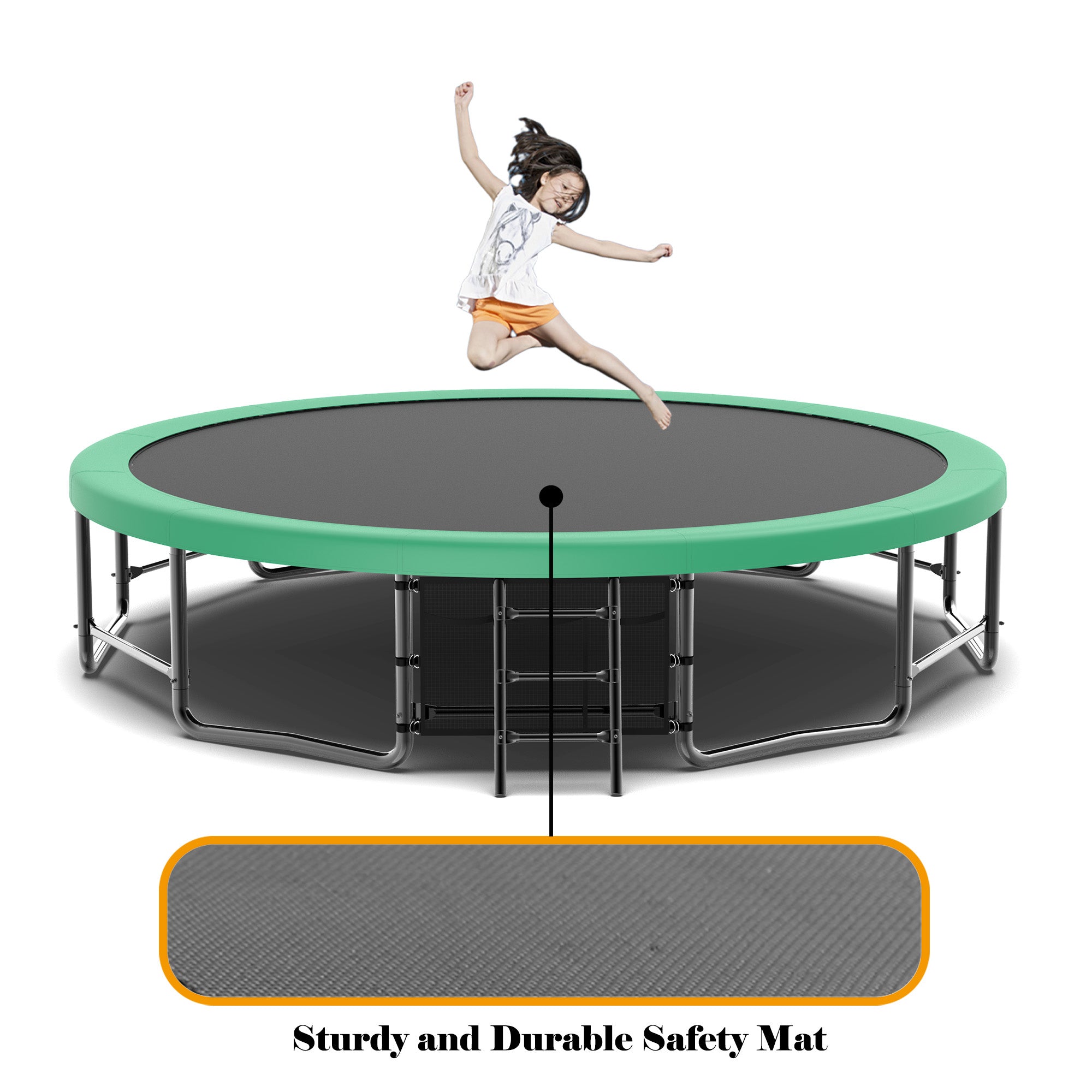 15 ft. Green Galvanized Anti-Rust Outdoor Round Trampoline with Balance Bar with Enclosure Net and Carriage Bag  BOMERTP50-GRN