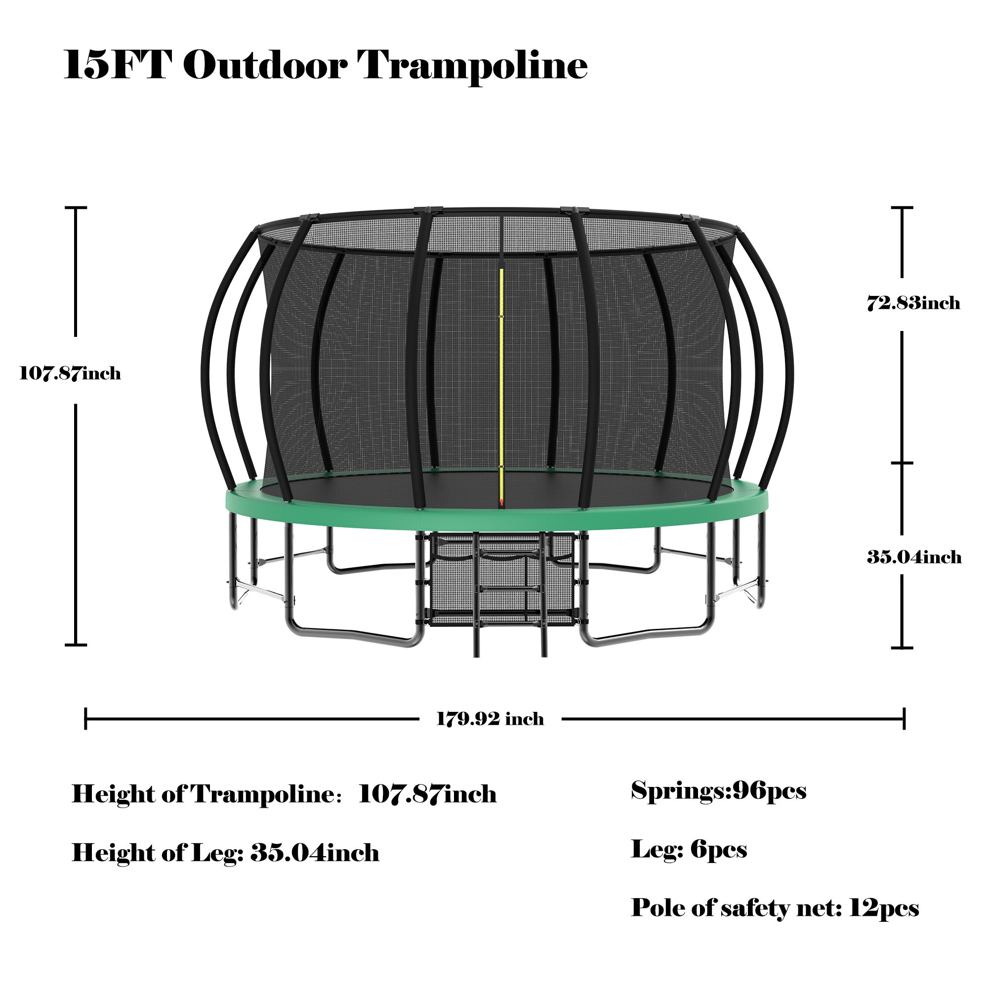 15 ft. Green Galvanized Anti-Rust Outdoor Round Trampoline with Balance Bar with Enclosure Net and Carriage Bag  BOMERTP50-GRN