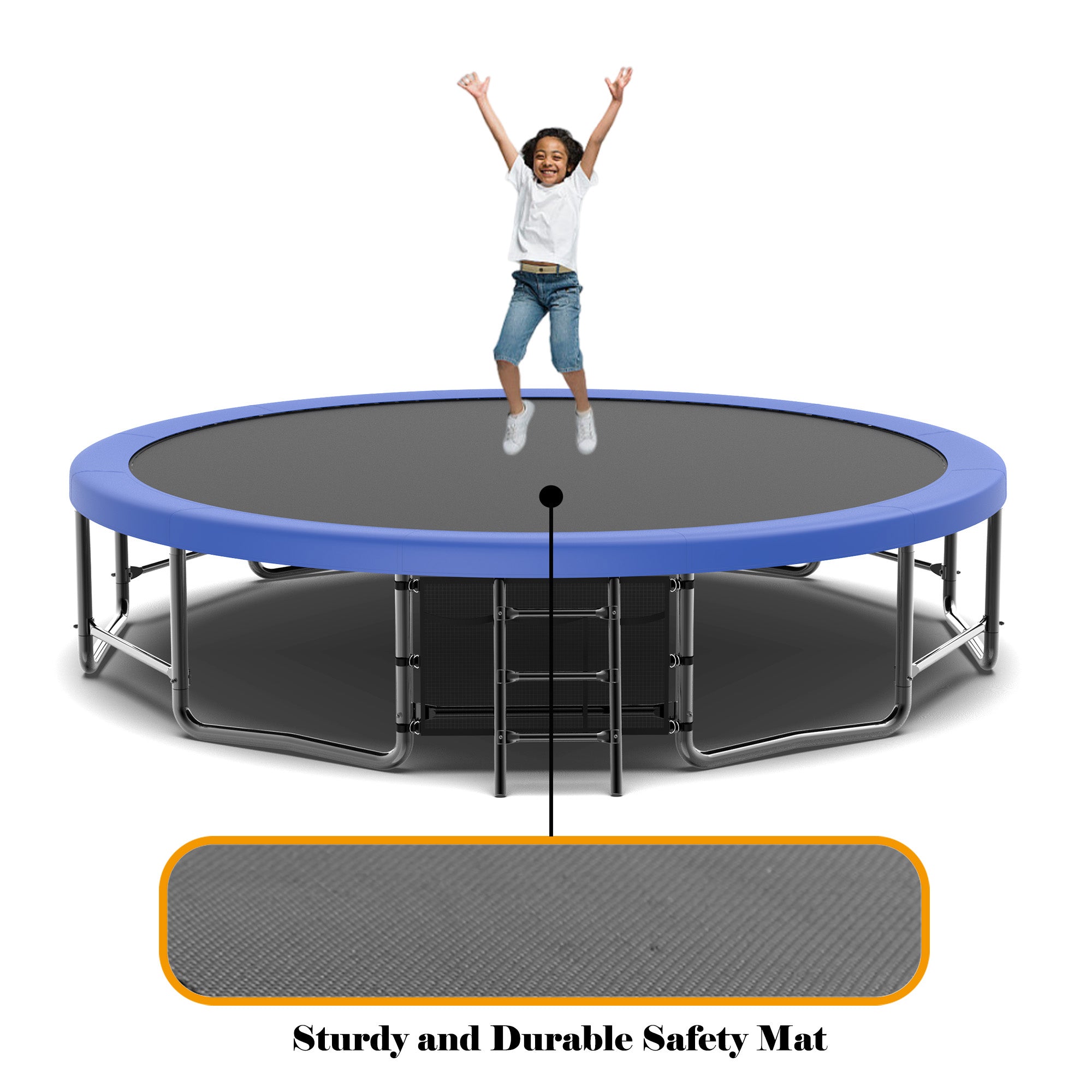 16 ft. Blue Galvanized Anti-Rust Outdoor Round Trampoline with Balance Bar with Enclosure Net and Carriage Bag BOMERTP51-BL