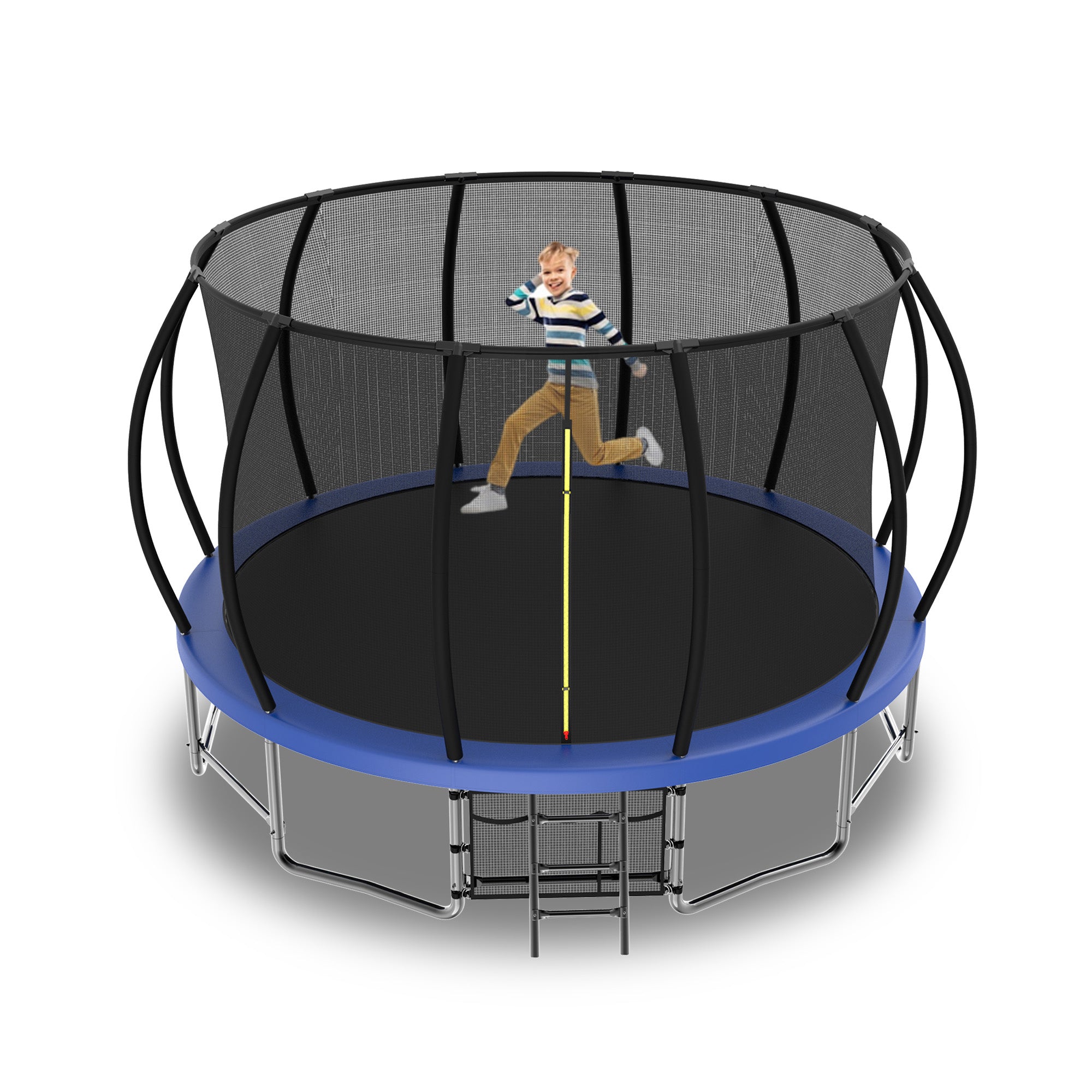 16 ft. Blue Galvanized Anti-Rust Outdoor Round Trampoline with Balance Bar with Enclosure Net and Carriage Bag BOMERTP51-BL