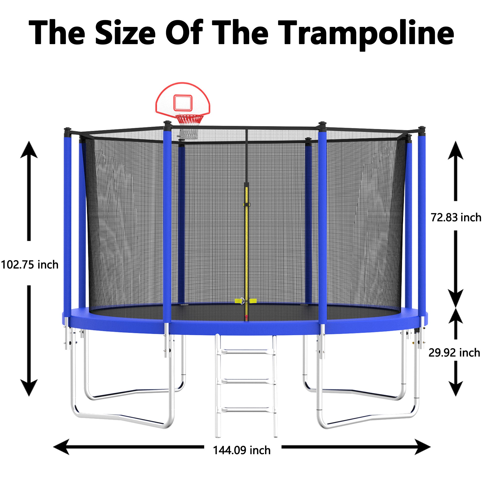 12 ft. Outdoor Blue Heavy-Duty Round Trampoline with Enclosure with Basketball Hoop and Ladder BOMERTP52-BL