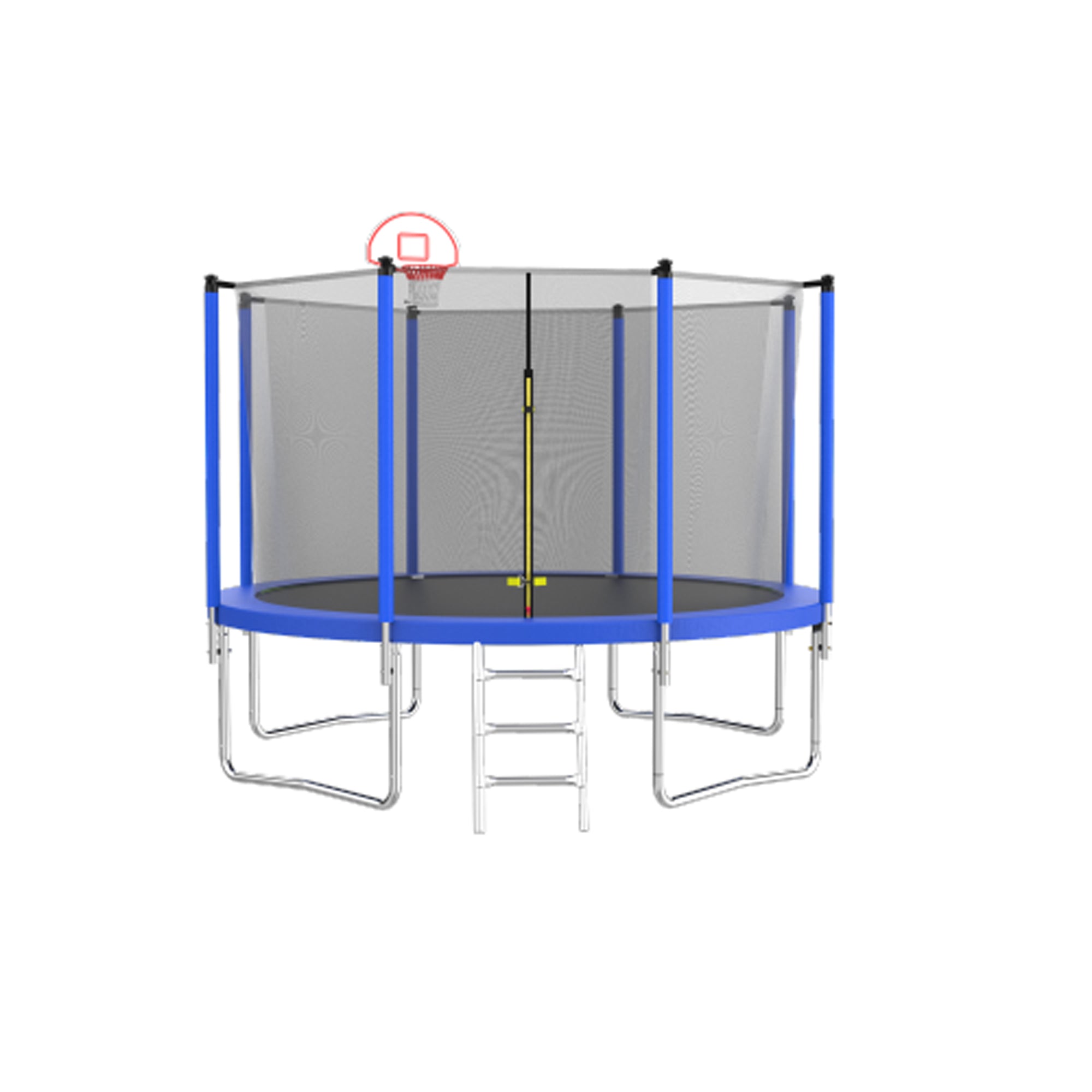 12 ft. Outdoor Blue Heavy-Duty Round Trampoline with Enclosure with Basketball Hoop and Ladder BOMERTP52-BL