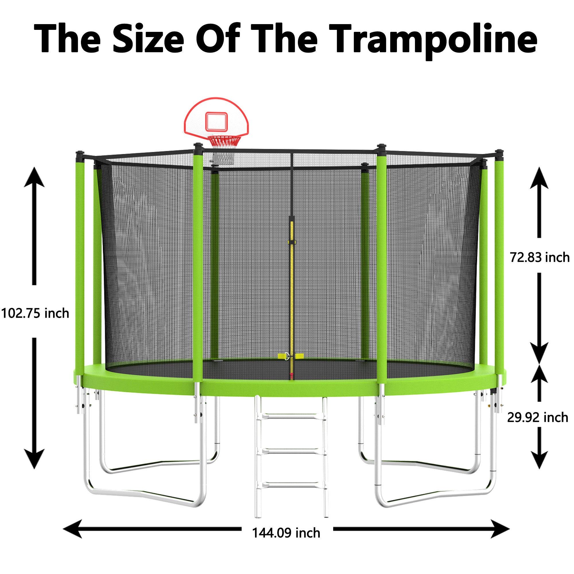 12 ft. Outdoor Green Heavy-Duty Round Trampoline with Enclosure with Basketball Hoop and Ladder BOMERTP52-GRN