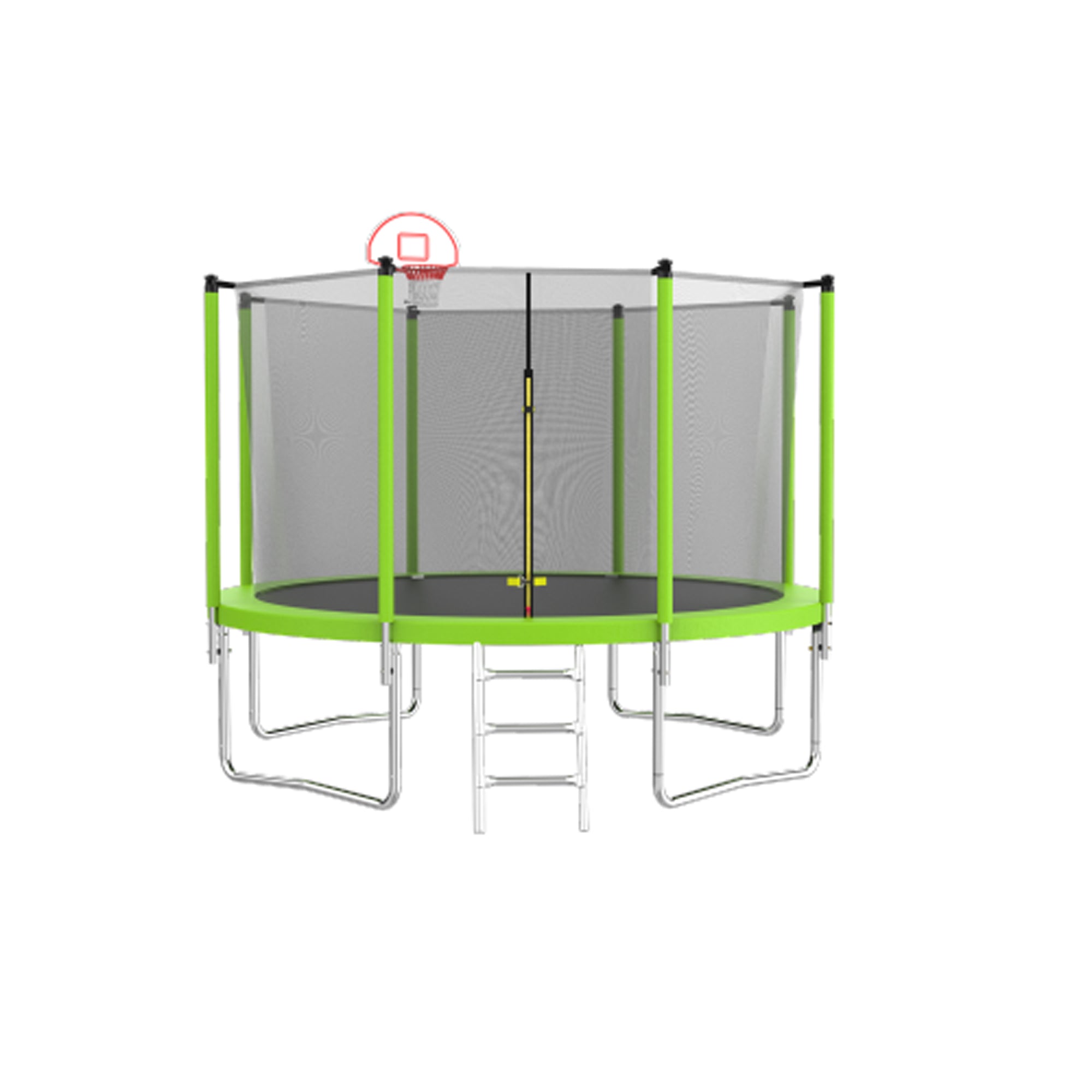 12 ft. Outdoor Green Heavy-Duty Round Trampoline with Enclosure with Basketball Hoop and Ladder BOMERTP52-GRN