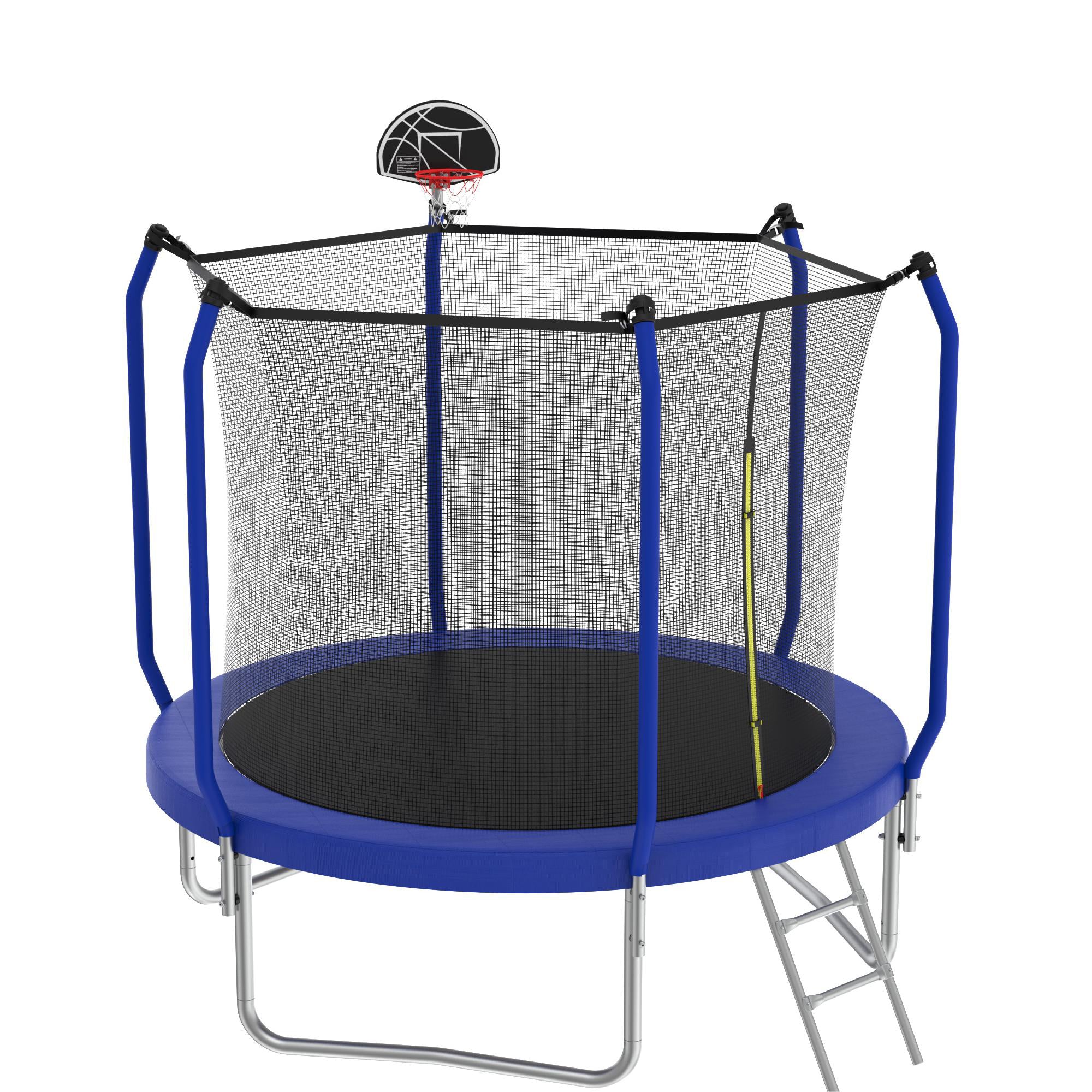 10 ft. Blue Galvanized Anti-Rust Outdoor Round Trampoline with Basketball Hoop and Enclosure Net BOMERTP54-BL