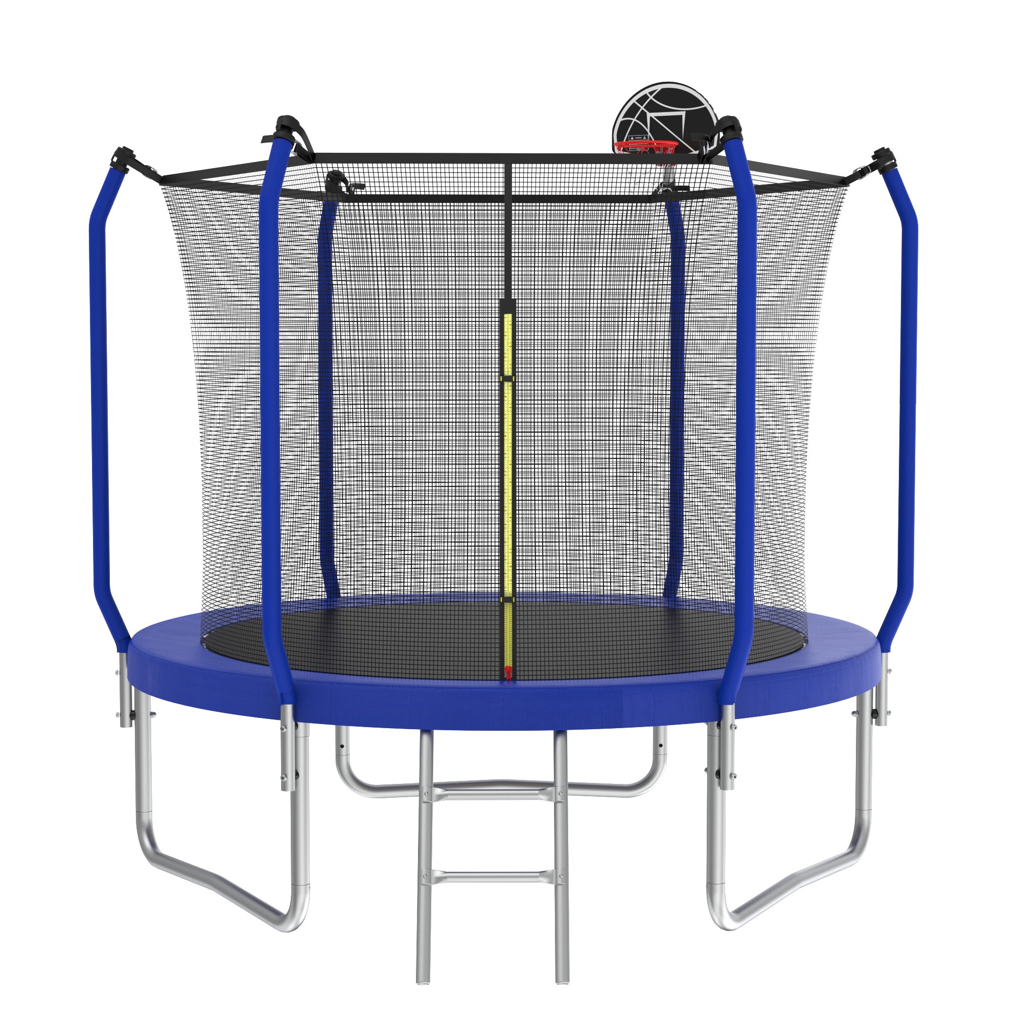 10 ft. Blue Galvanized Anti-Rust Outdoor Round Trampoline with Basketball Hoop and Enclosure Net BOMERTP54-BL