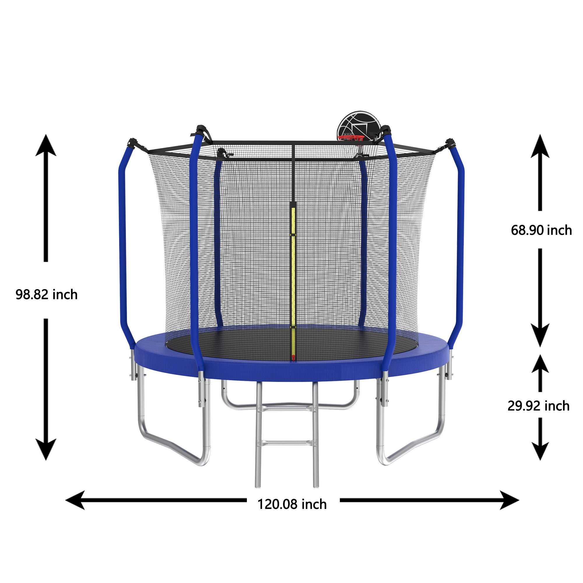 10 ft. Blue Galvanized Anti-Rust Outdoor Round Trampoline with Basketball Hoop and Enclosure Net BOMERTP54-BL