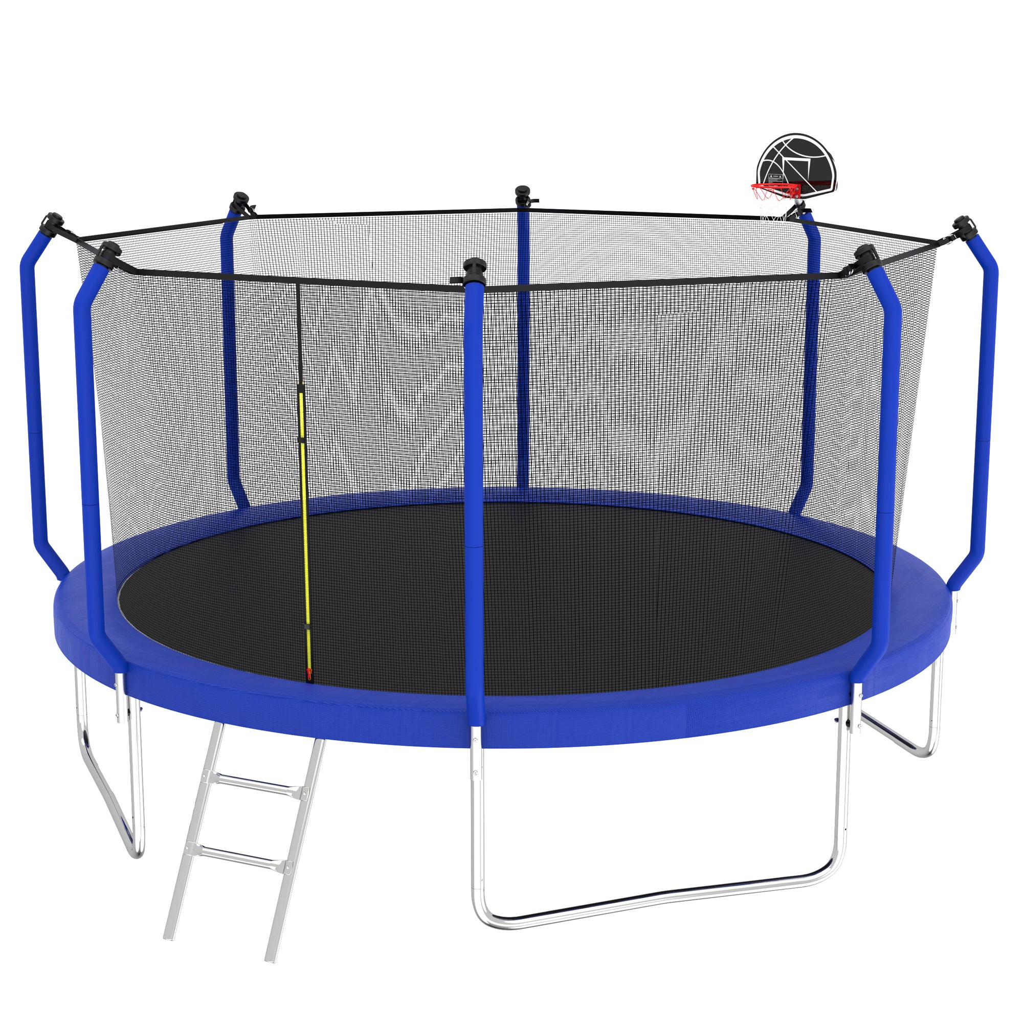 12 ft. Blue Galvanized Anti-Rust Outdoor Round Trampoline with Basketball Hoop and Enclosure Net BOMERTP55-BL