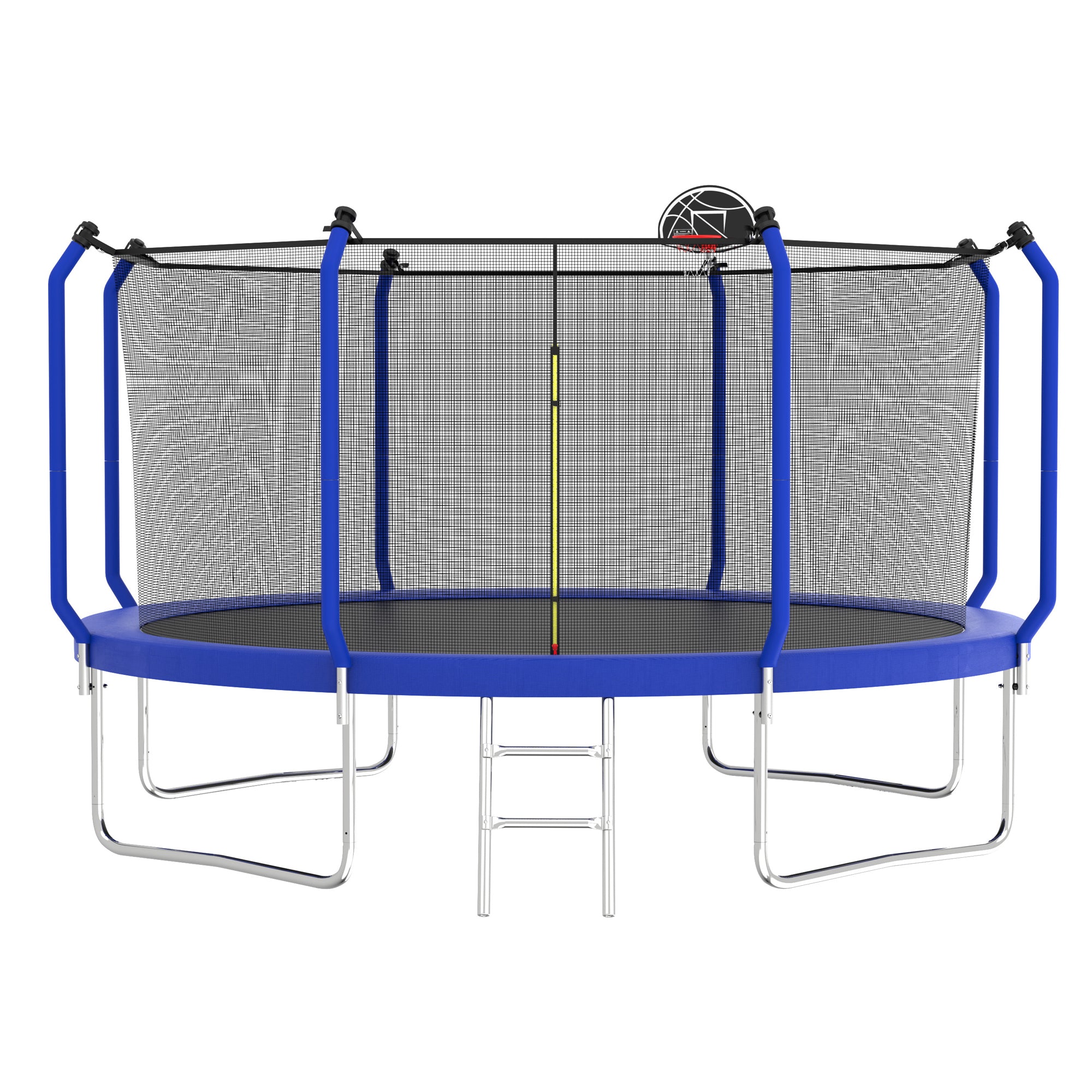 12 ft. Blue Galvanized Anti-Rust Outdoor Round Trampoline with Basketball Hoop and Enclosure Net BOMERTP55-BL