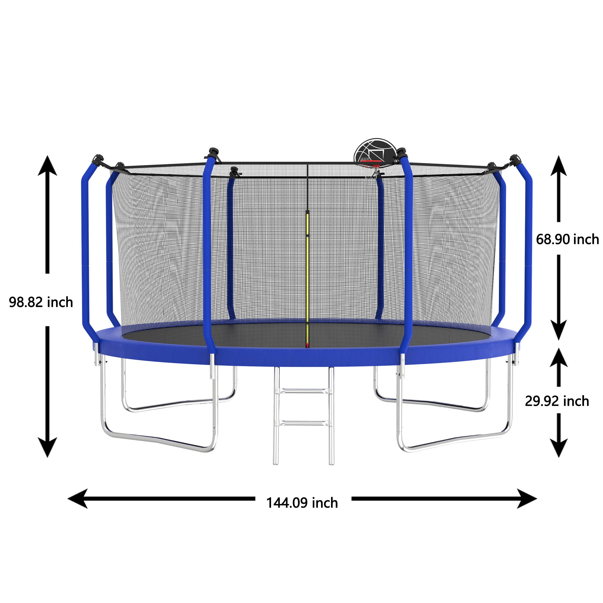 12 ft. Blue Galvanized Anti-Rust Outdoor Round Trampoline with Basketball Hoop and Enclosure Net BOMERTP55-BL