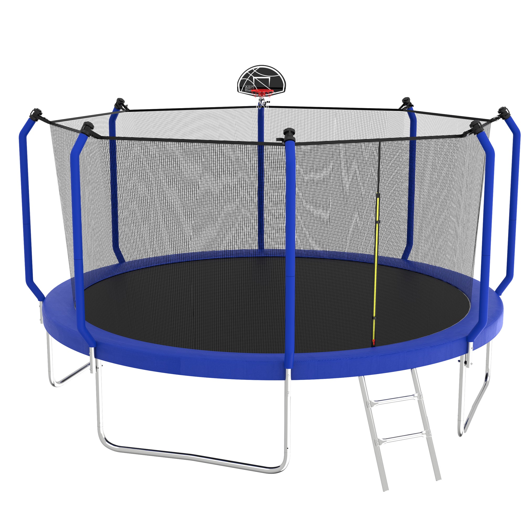 12 ft. Blue Galvanized Anti-Rust Outdoor Round Trampoline with Basketball Hoop and Enclosure Net BOMERTP55-BL