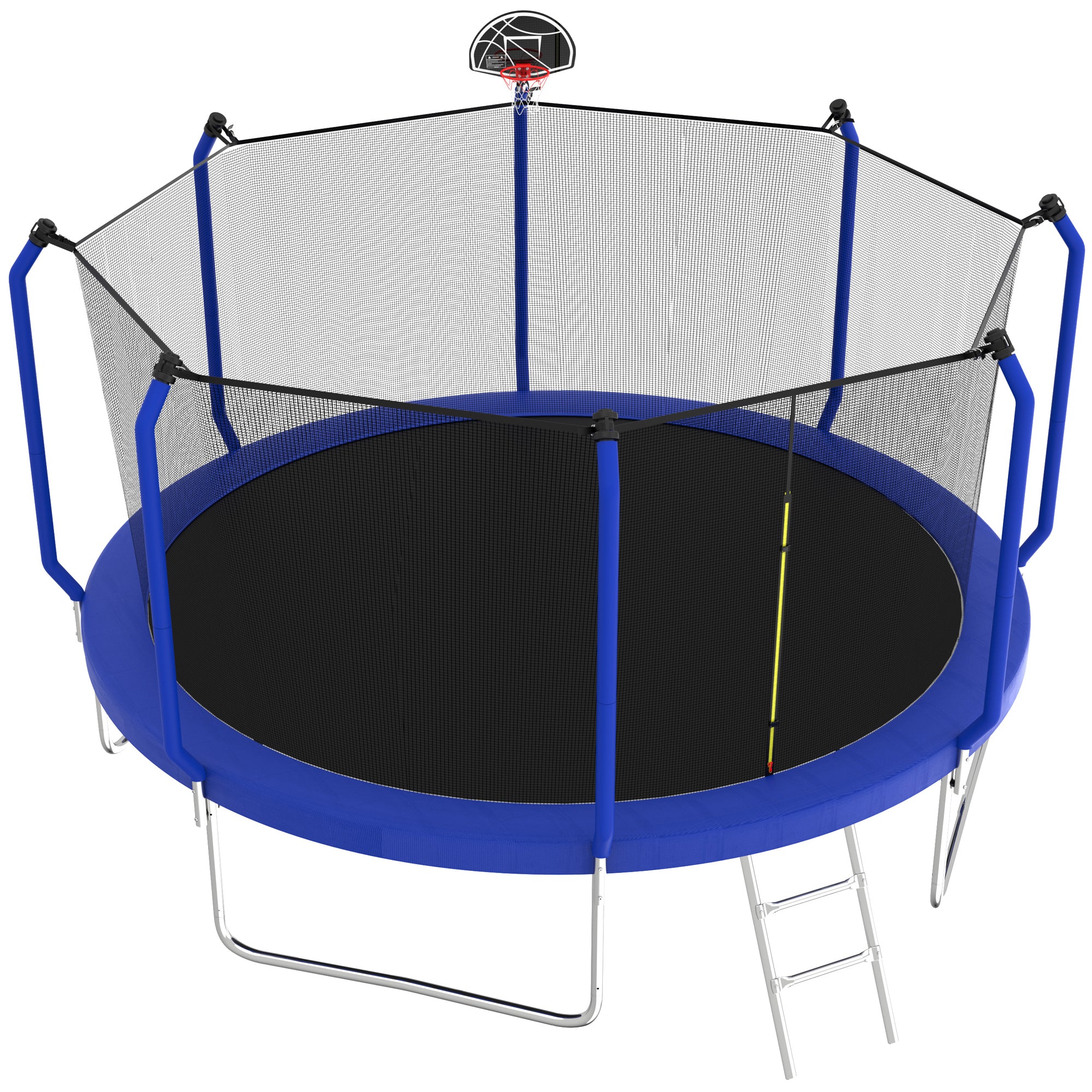 12 ft. Blue Galvanized Anti-Rust Outdoor Round Trampoline with Basketball Hoop and Enclosure Net BOMERTP55-BL