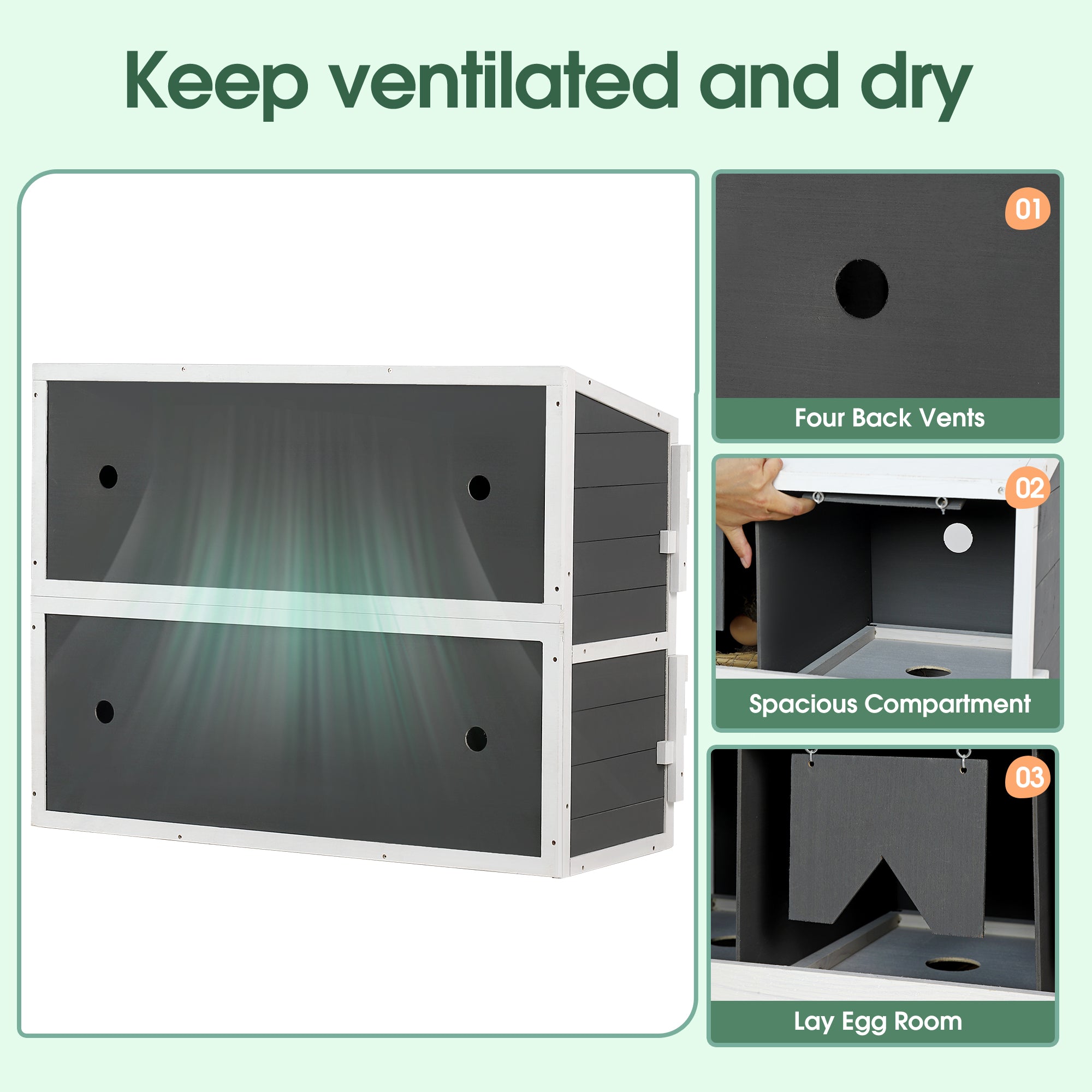 35.4'' x 47'' x 26.4'' Wooden Chicken Nesting Box with 8 Compartments Egg Laying Boxes and 4 Vented Holes