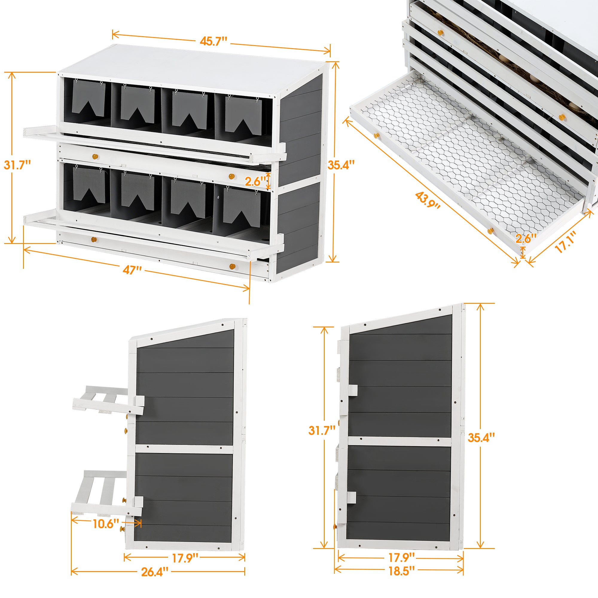 35.4'' x 47'' x 26.4'' Wooden Chicken Nesting Box with 8 Compartments Egg Laying Boxes and 4 Vented Holes