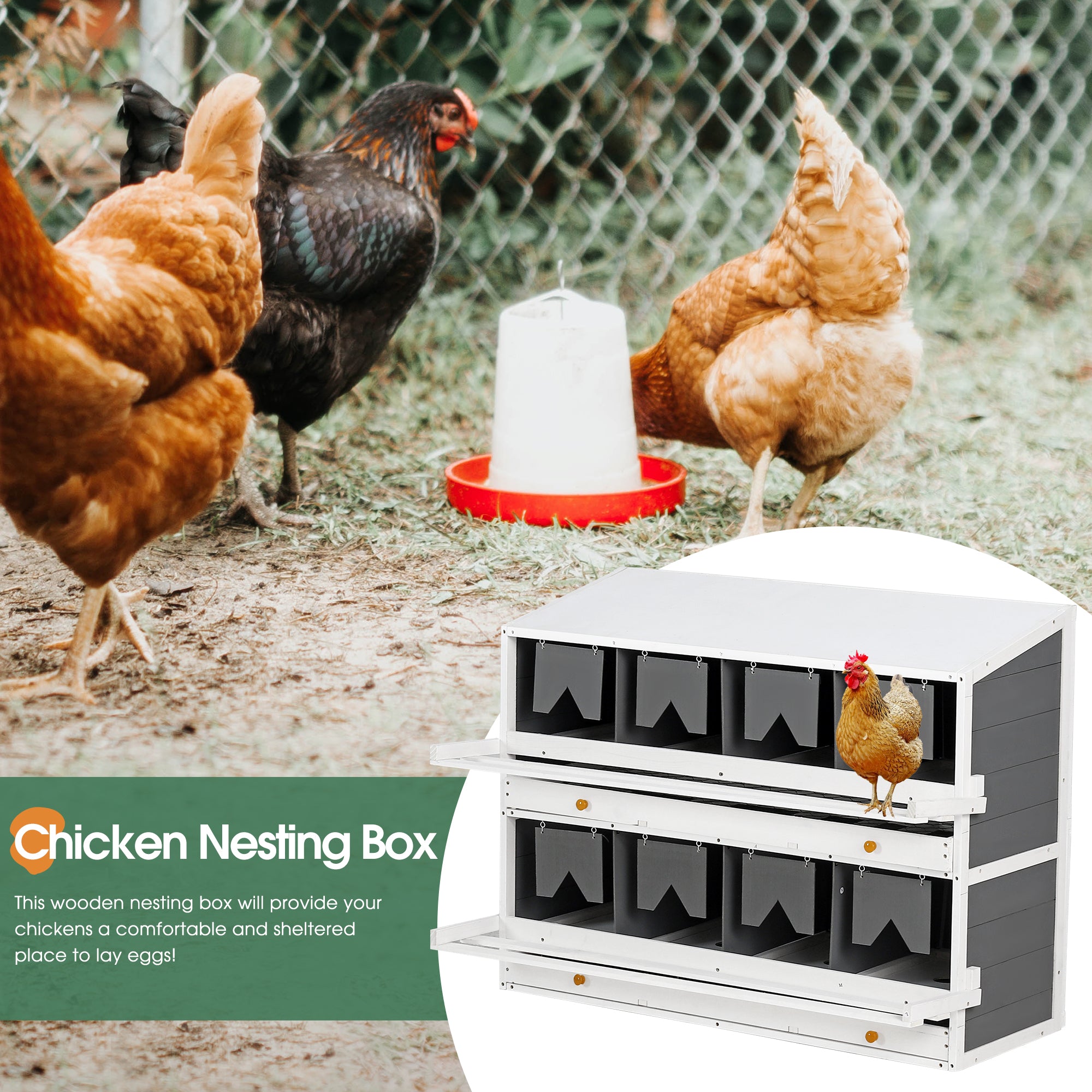 35.4'' x 47'' x 26.4'' Wooden Chicken Nesting Box with 8 Compartments Egg Laying Boxes and 4 Vented Holes