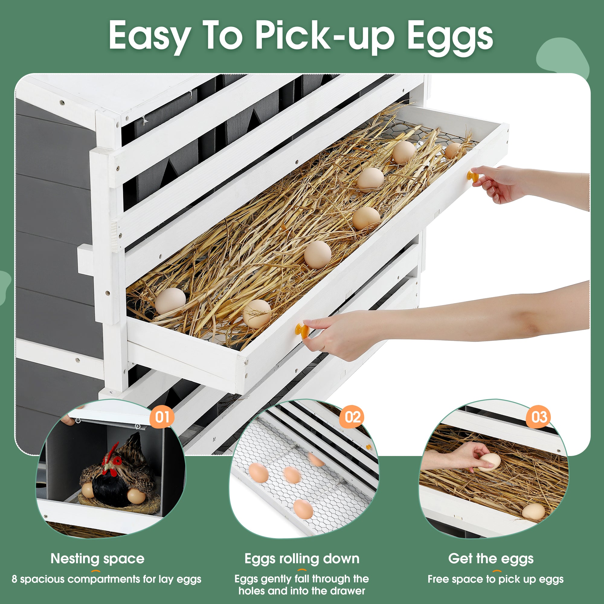 35.4'' x 47'' x 26.4'' Wooden Chicken Nesting Box with 8 Compartments Egg Laying Boxes and 4 Vented Holes