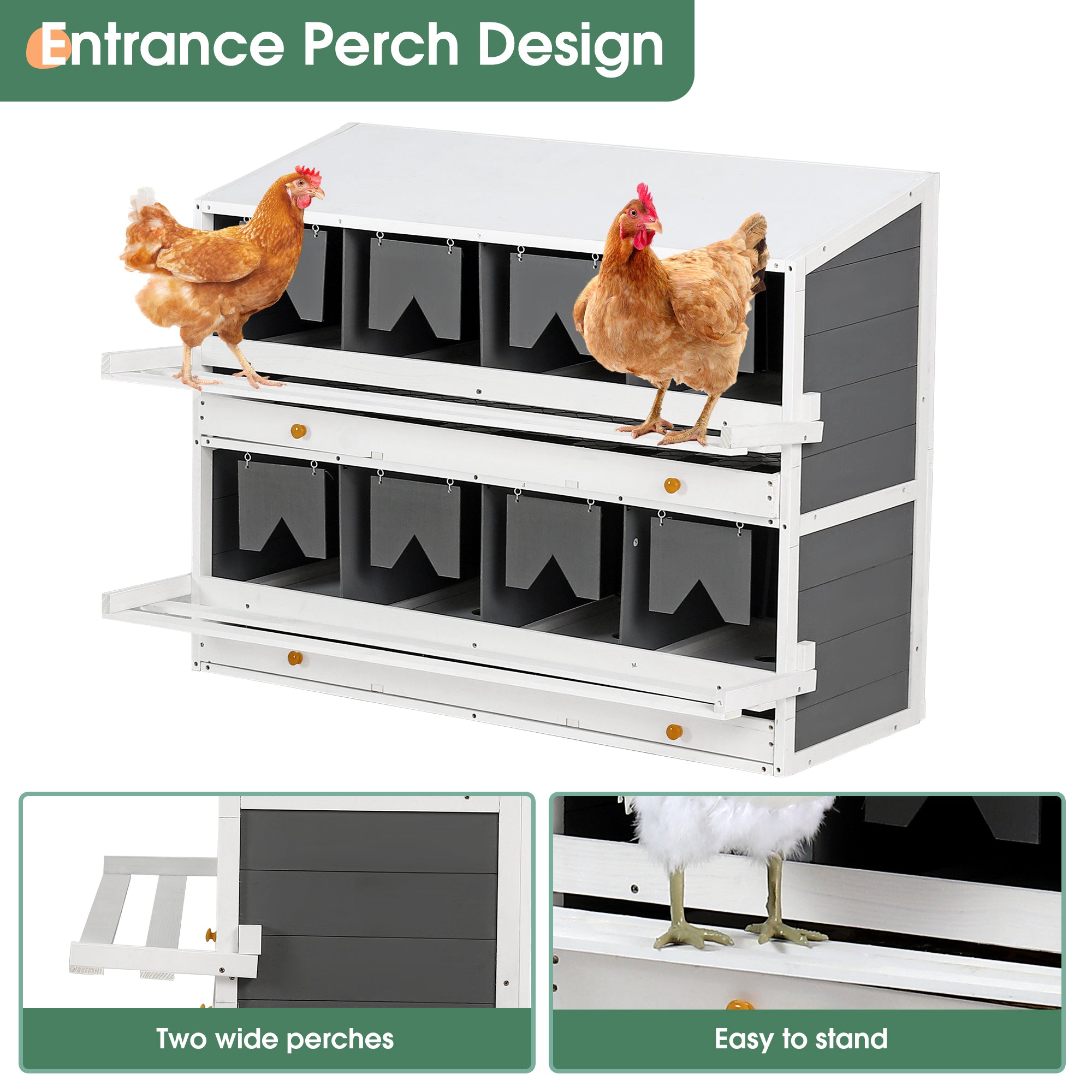 35.4'' x 47'' x 26.4'' Wooden Chicken Nesting Box with 8 Compartments Egg Laying Boxes and 4 Vented Holes