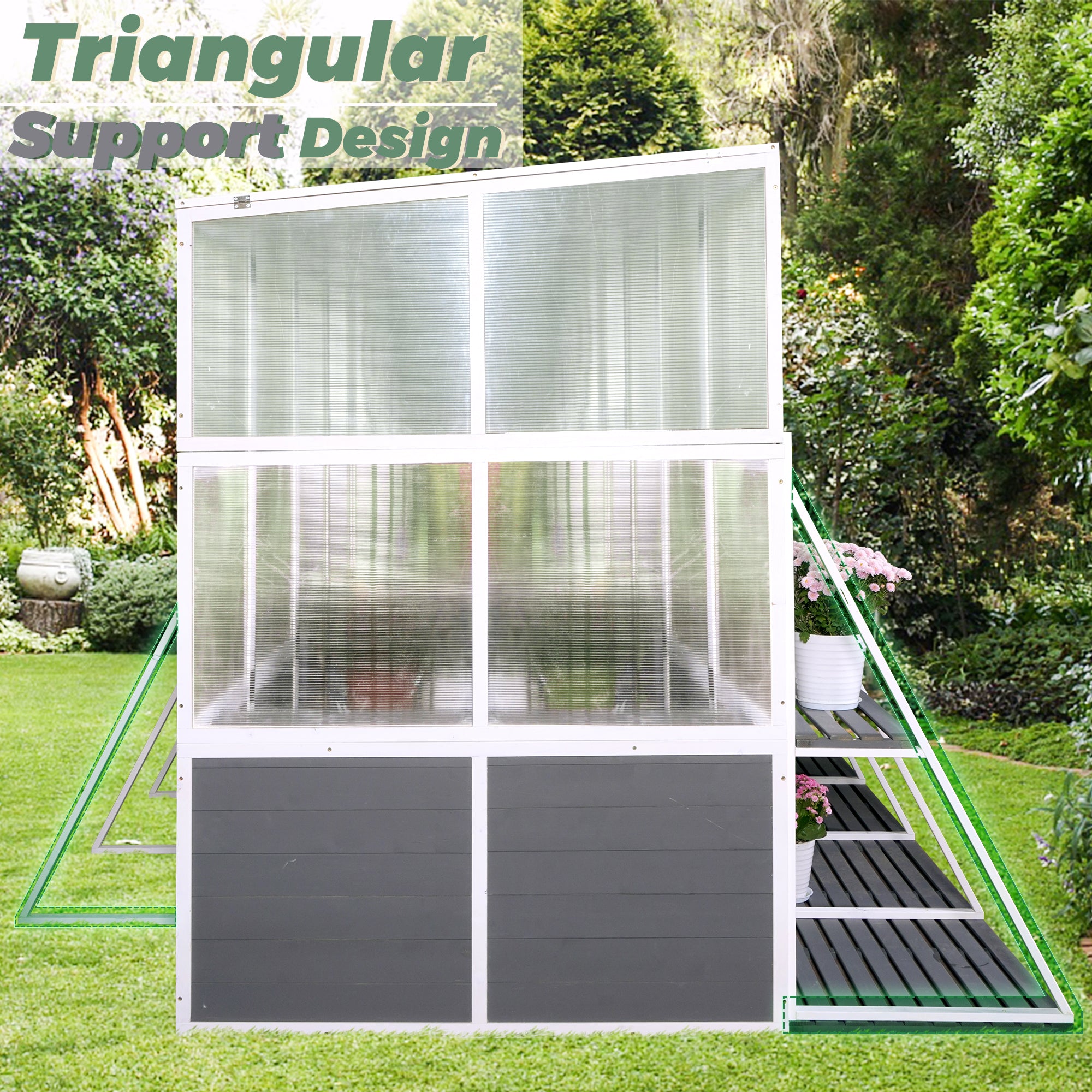 103.94''x98.43''x77.56'' Outdoor Wooden Polycarbonate White Gray Greenhouse