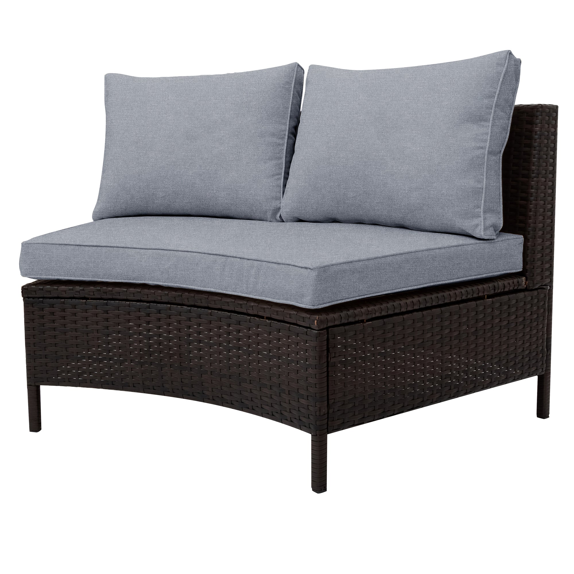 5-Piece PE Wicker Rattan Curved Outdoor Sectional Set with Grey Cushion