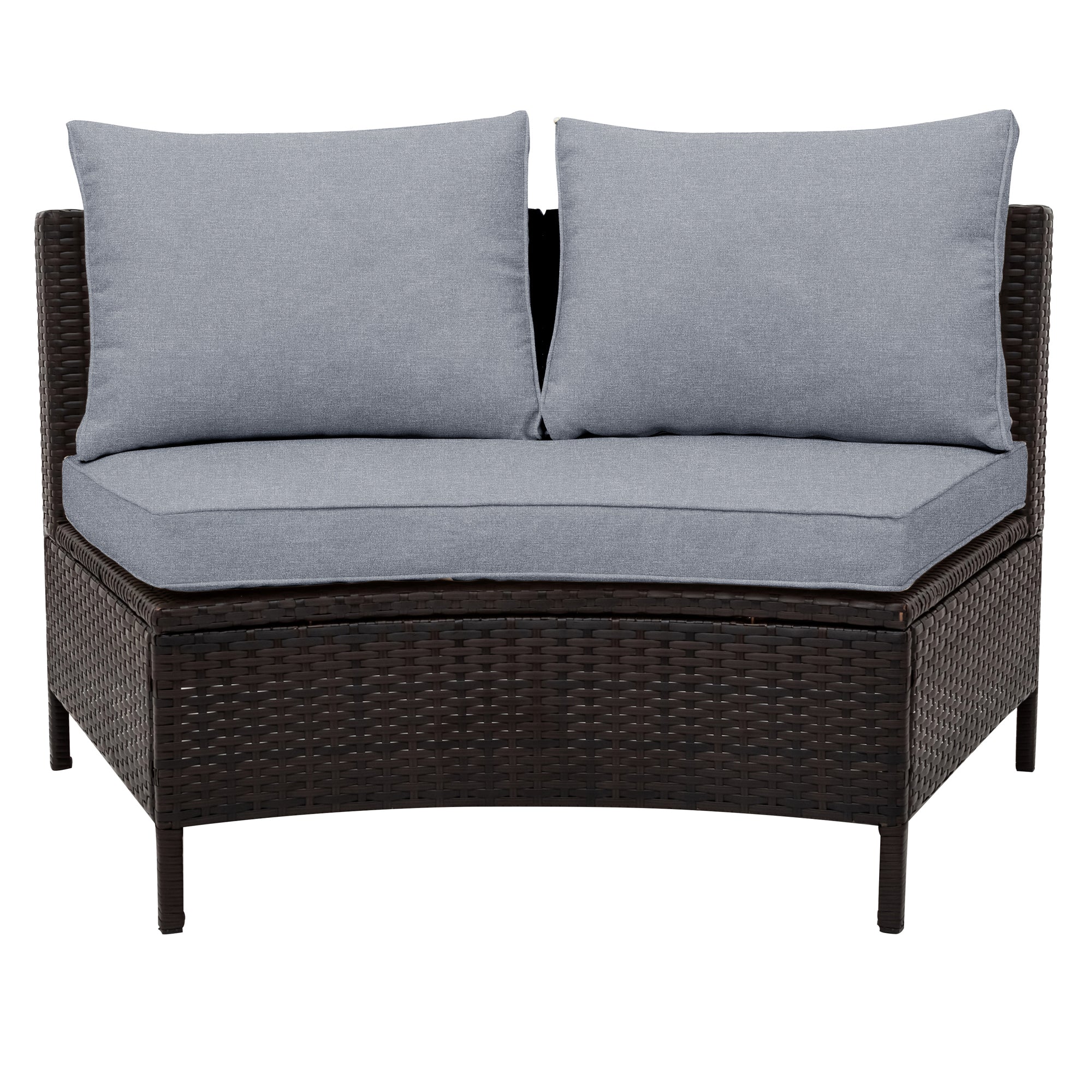 5-Piece PE Wicker Rattan Curved Outdoor Sectional Set with Grey Cushion