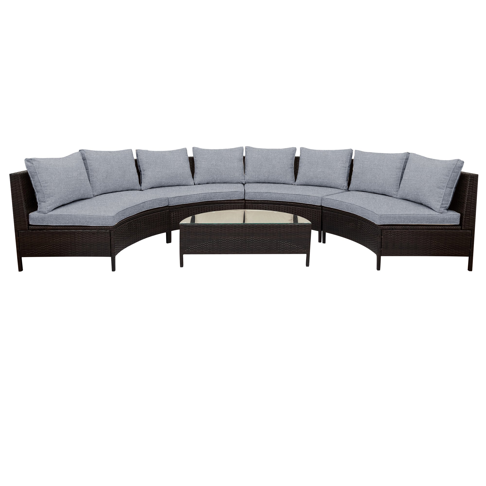 5-Piece PE Wicker Rattan Curved Outdoor Sectional Set with Grey Cushion