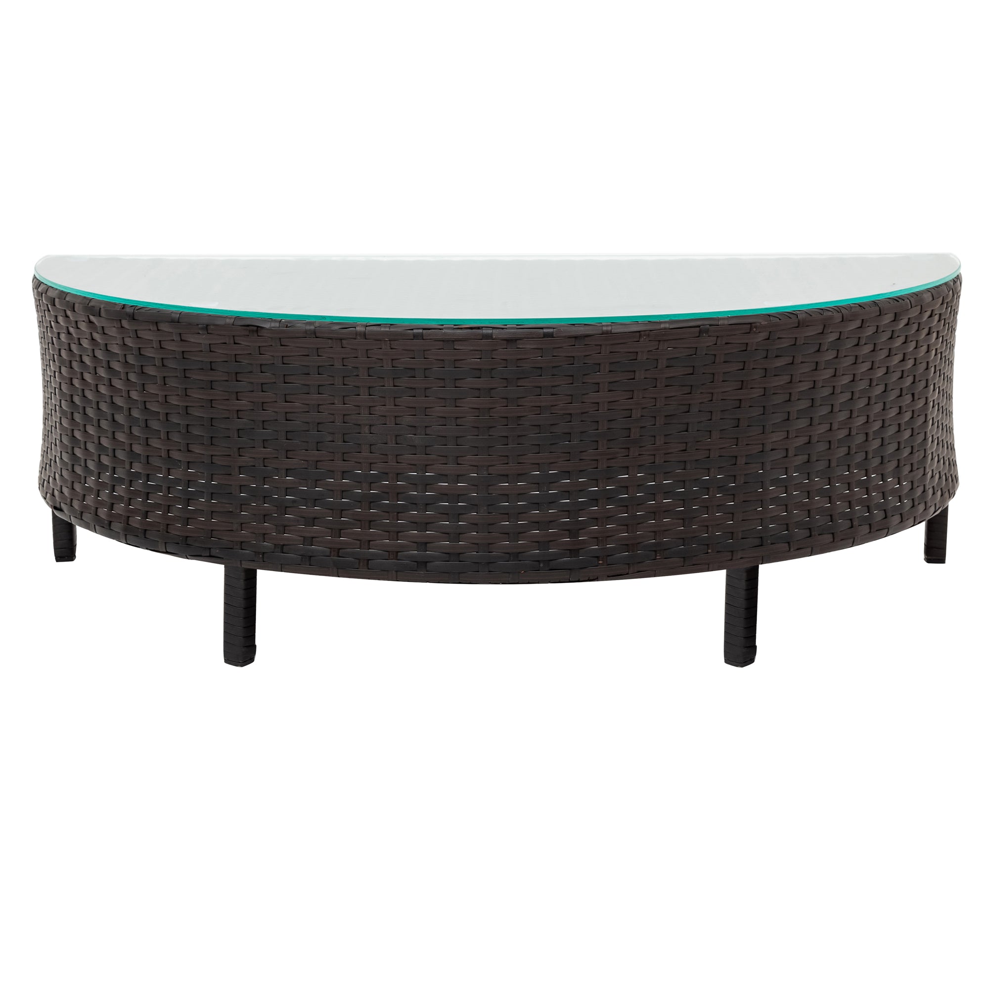 5-Piece PE Wicker Rattan Curved Outdoor Sectional Set with Grey Cushion