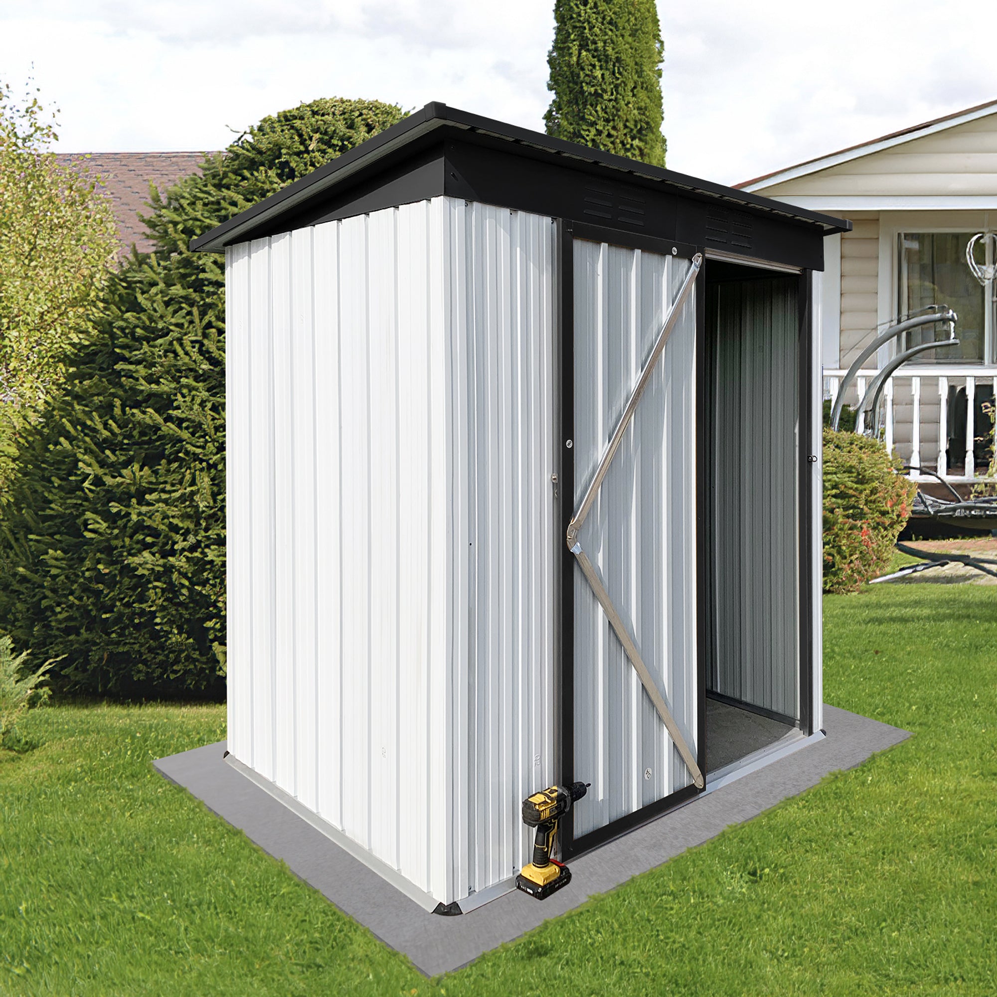 5 ft. W x 3 ft. D Metal Outdoor Storage Shed in White and Black (14 sq. ft.)  BOSTSTG02W-B