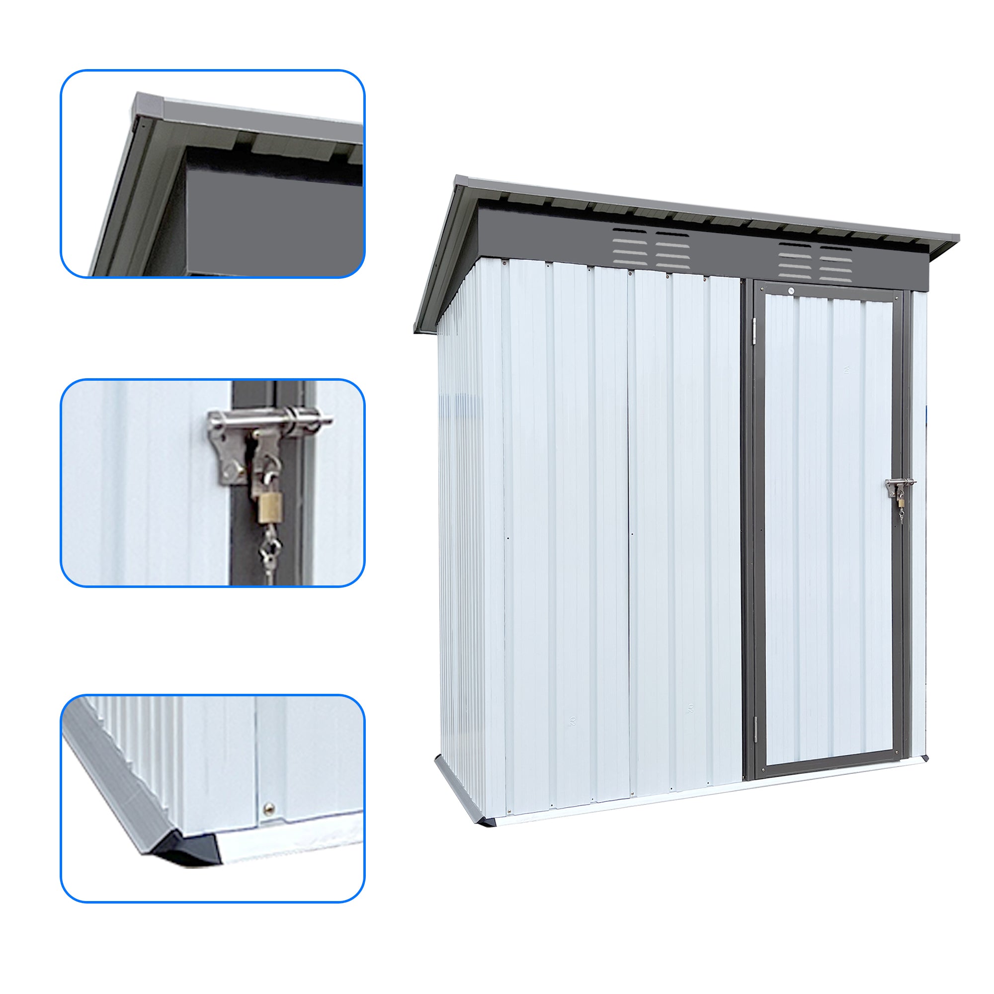 5 ft. W x 3 ft. D Metal Outdoor Storage Shed in White and Grey (14 sq. ft.)  BOSTSTG02W-G