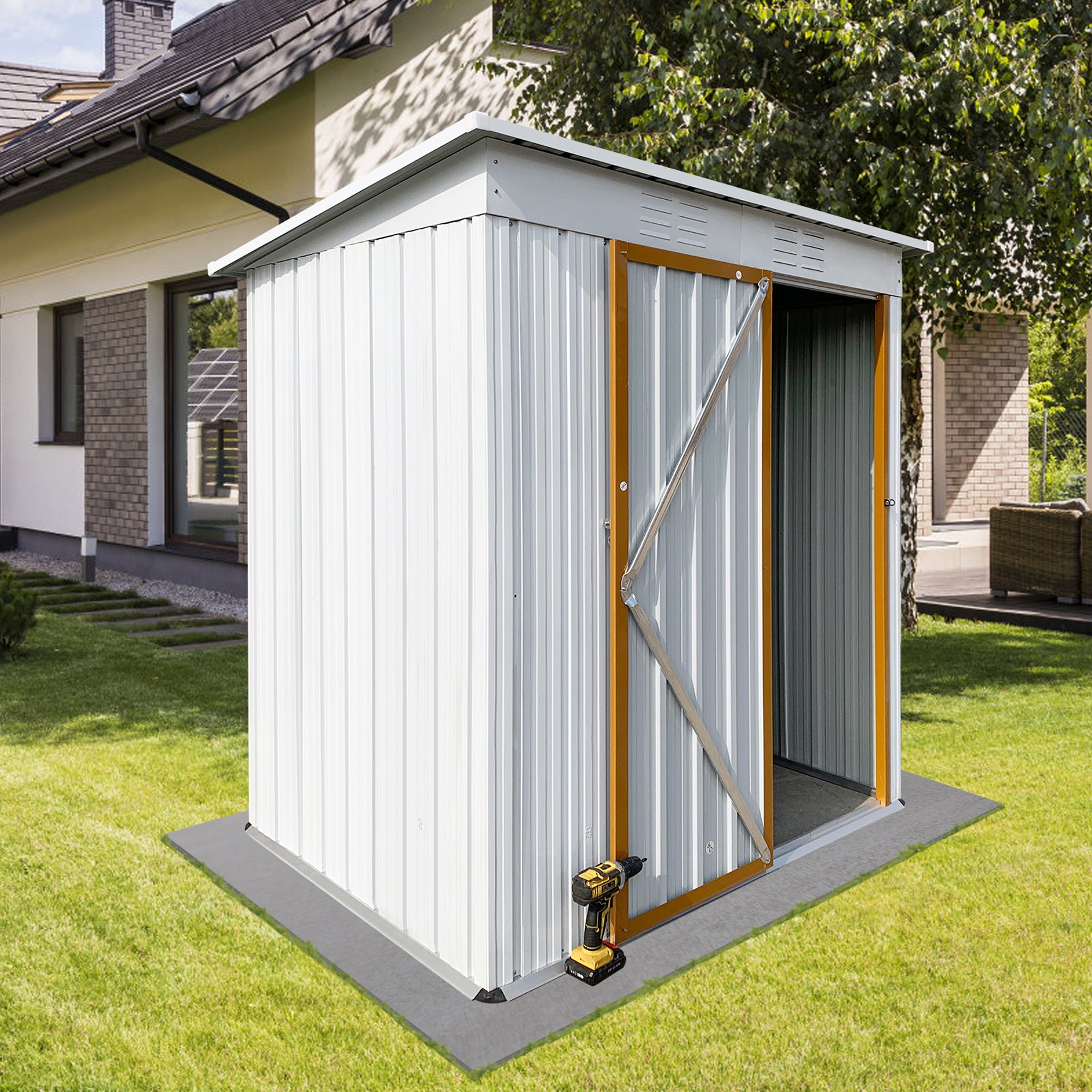 5 ft. W x 3 ft. D Metal Outdoor Storage Shed in White and Yellow (14 sq. ft.)  BOSTSTG02W-Y
