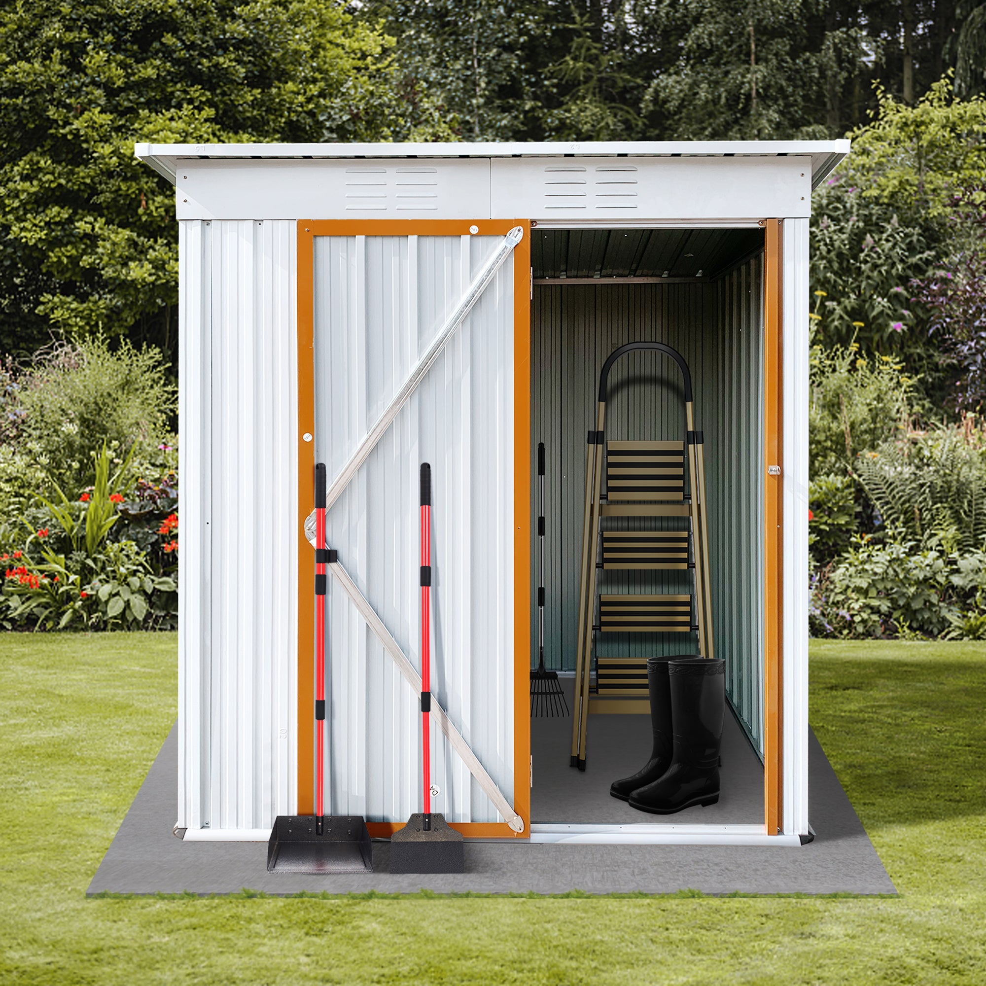 5 ft. W x 3 ft. D Metal Outdoor Storage Shed in White and Yellow (14 sq. ft.)  BOSTSTG02W-Y
