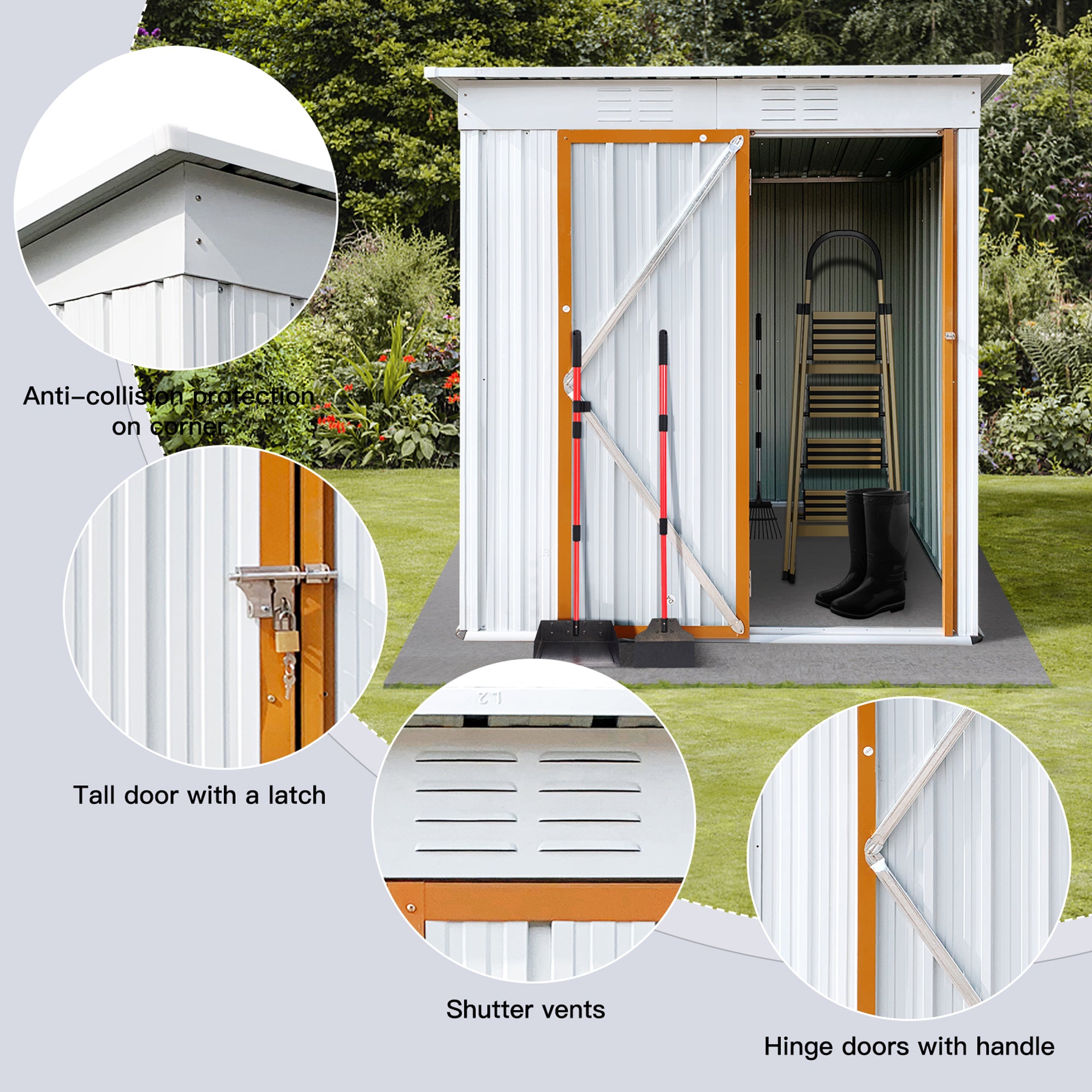 5 ft. W x 3 ft. D Metal Outdoor Storage Shed in White and Yellow (14 sq. ft.)  BOSTSTG02W-Y