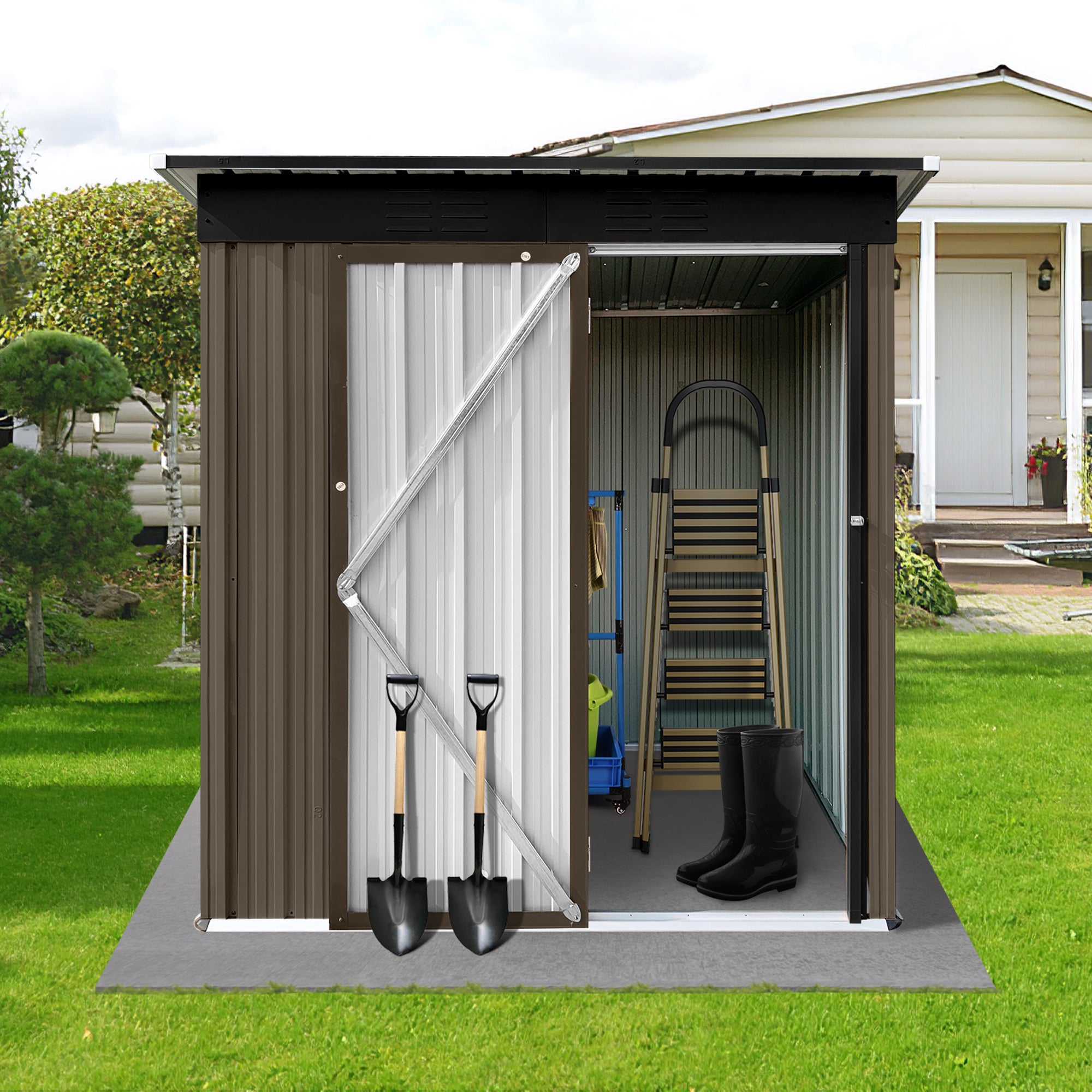 5 ft. W x 4 ft. D Metal Outdoor Storage Shed in Brown and Black (20 sq. ft.) BOSTSTG05BRO