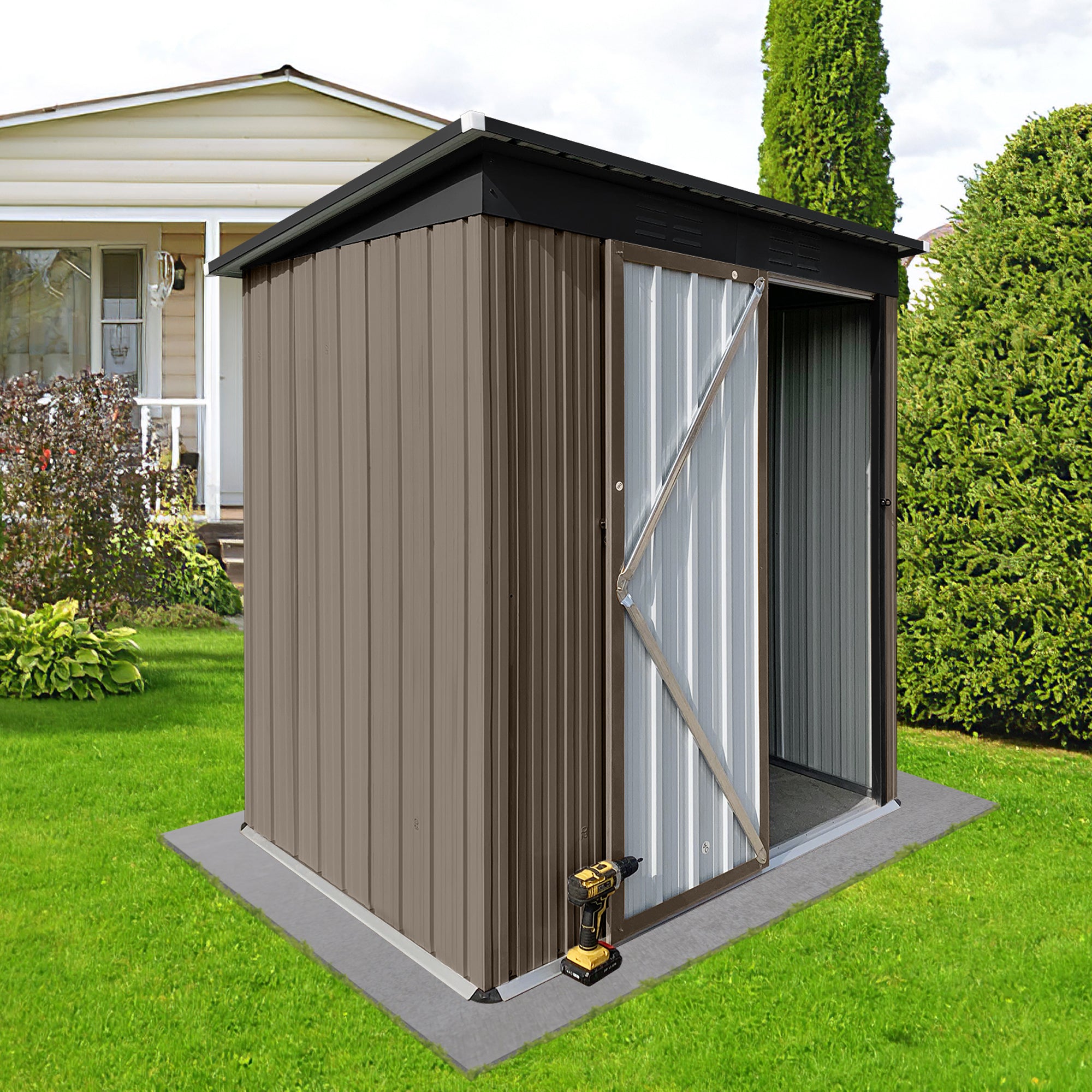5 ft. W x 4 ft. D Metal Outdoor Storage Shed in Brown and Black (20 sq. ft.) BOSTSTG05BRO