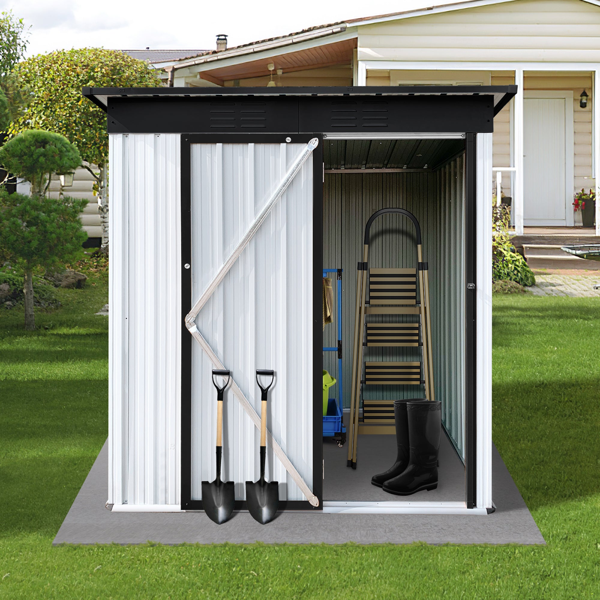5 ft. W x 4 ft. D Metal Outdoor Storage Shed in White and Black (20 sq. ft.) BOSTSTG05W-B