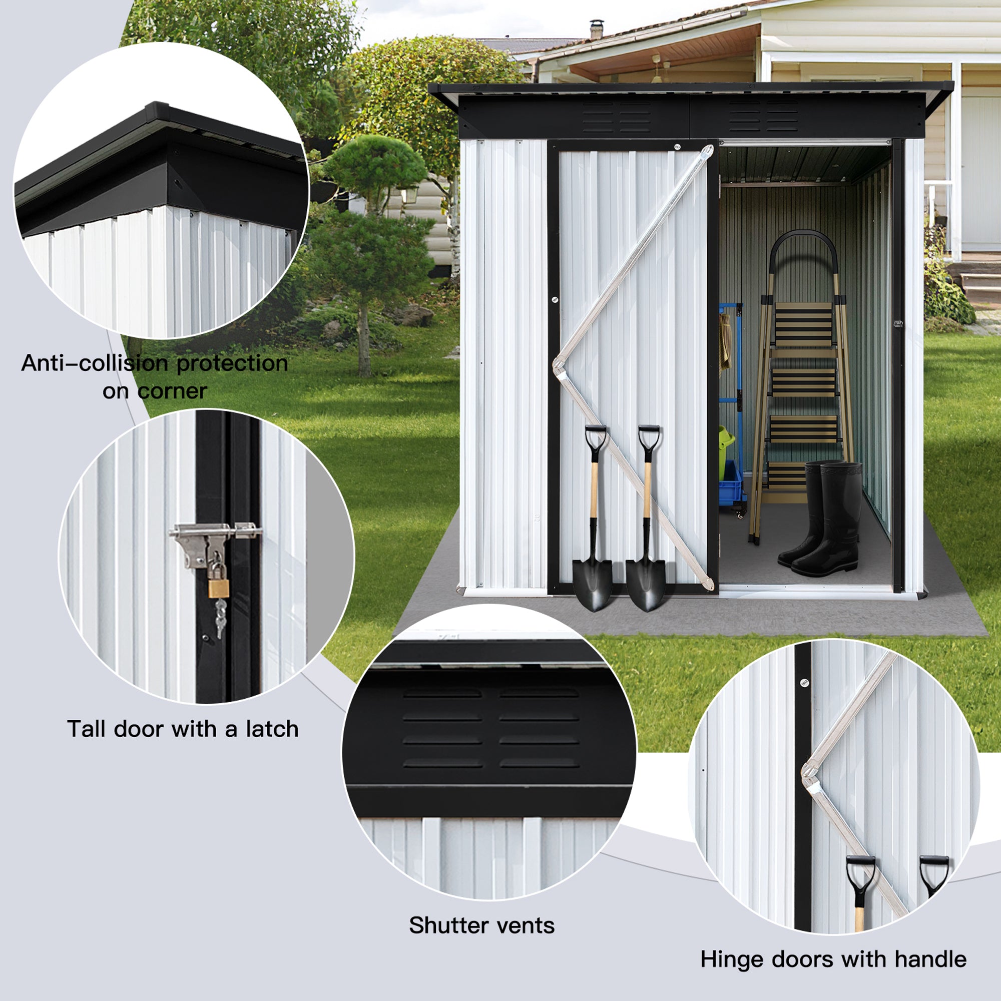 5 ft. W x 4 ft. D Metal Outdoor Storage Shed in White and Black (20 sq. ft.) BOSTSTG05W-B