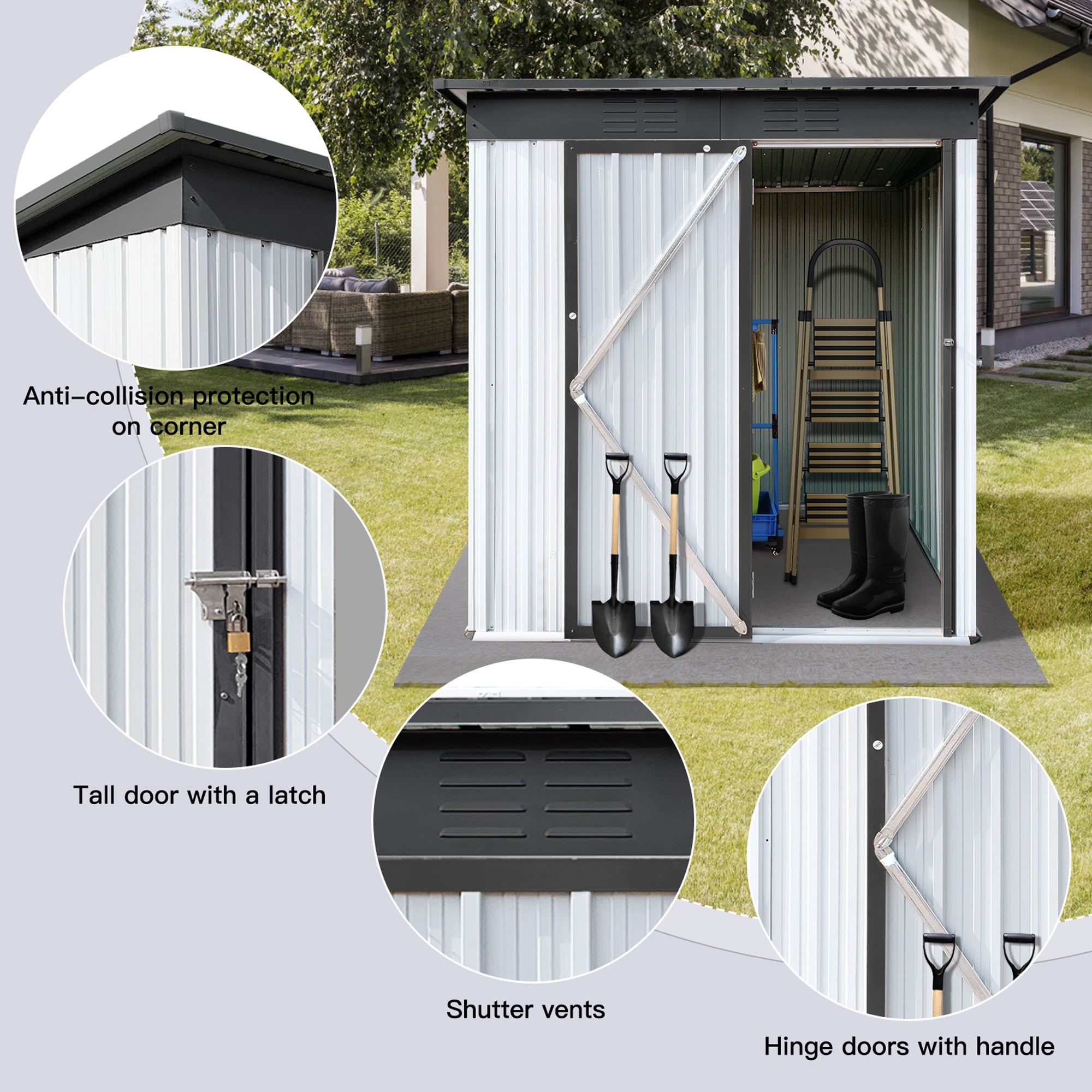 5 ft. W x 4 ft. D Metal Outdoor Storage Shed in White and Grey (20 sq. ft.) BOSTSTG05W-G