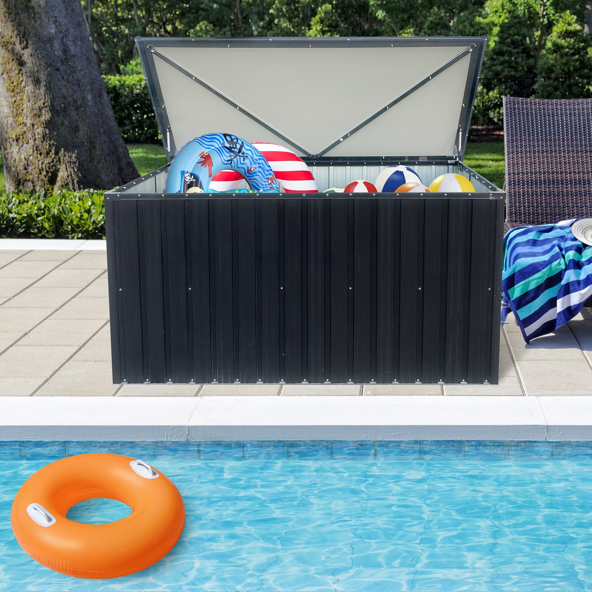 215 Gal. Outdoor Metal Storage Deck Box   BOSTSTG08-67B