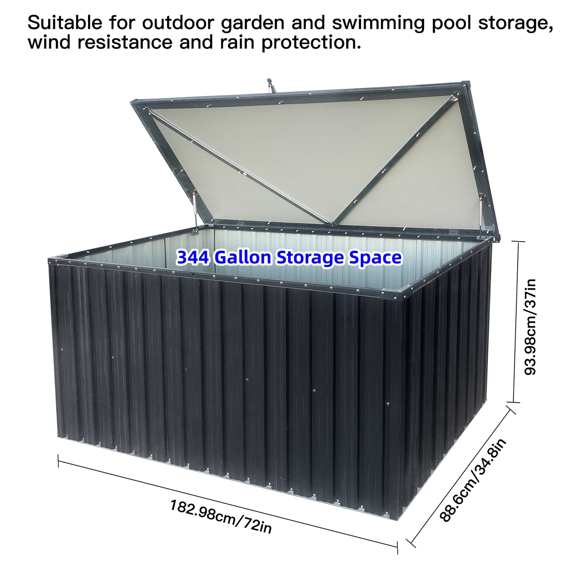 344 Gal. Outdoor Metal Storage Deck Box  BOSTSTG08-72B