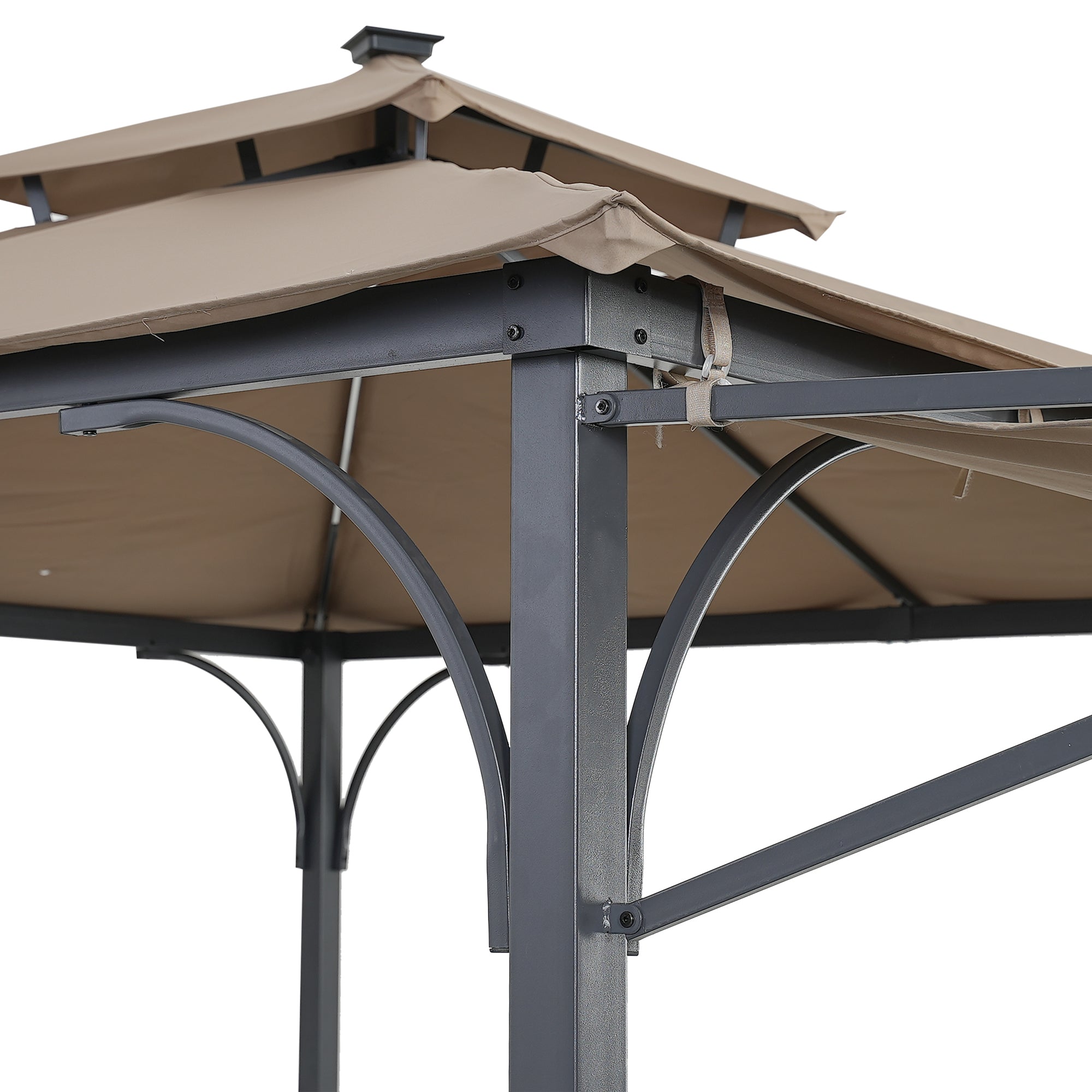 108.7 in. H Outdoor Patio Gazebo in Brown with Extended Side Shed and Awning and LED Light