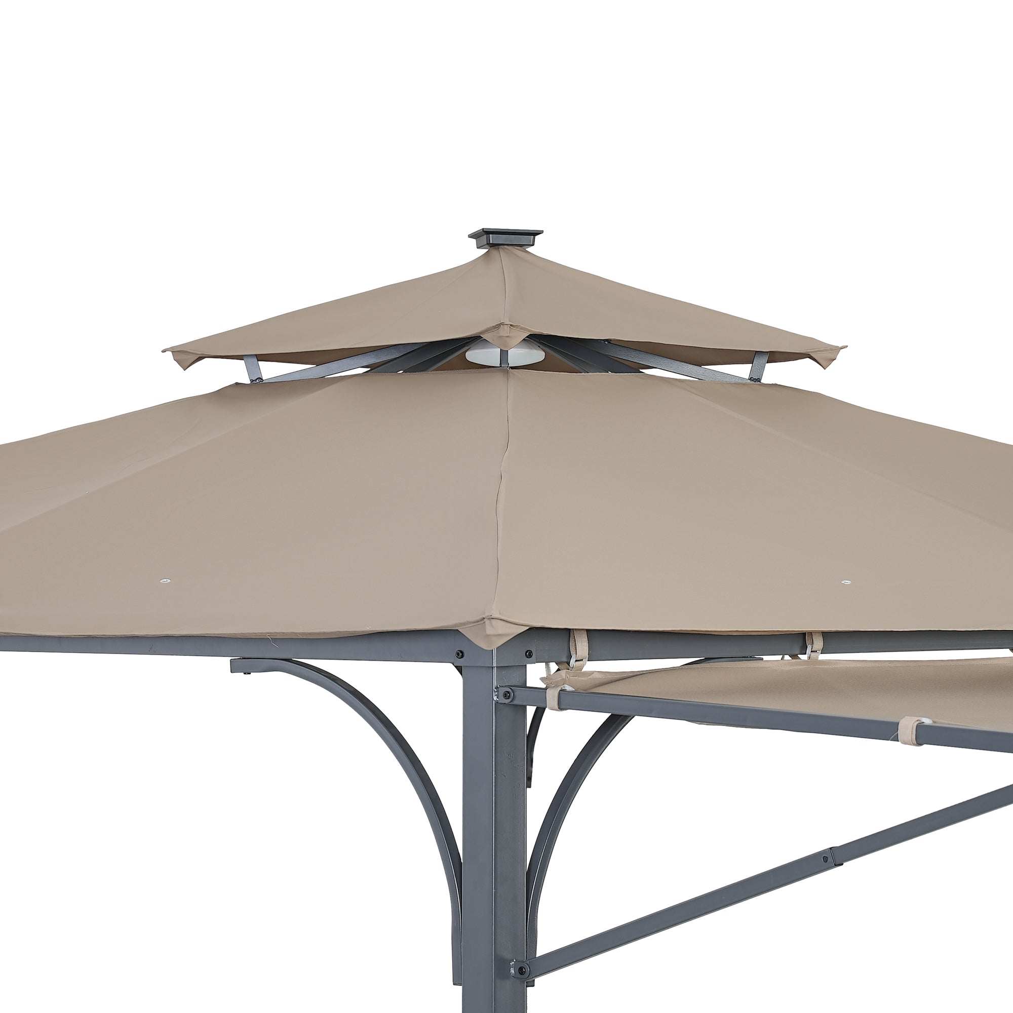 108.7 in. H Outdoor Patio Gazebo in Brown with Extended Side Shed and Awning and LED Light