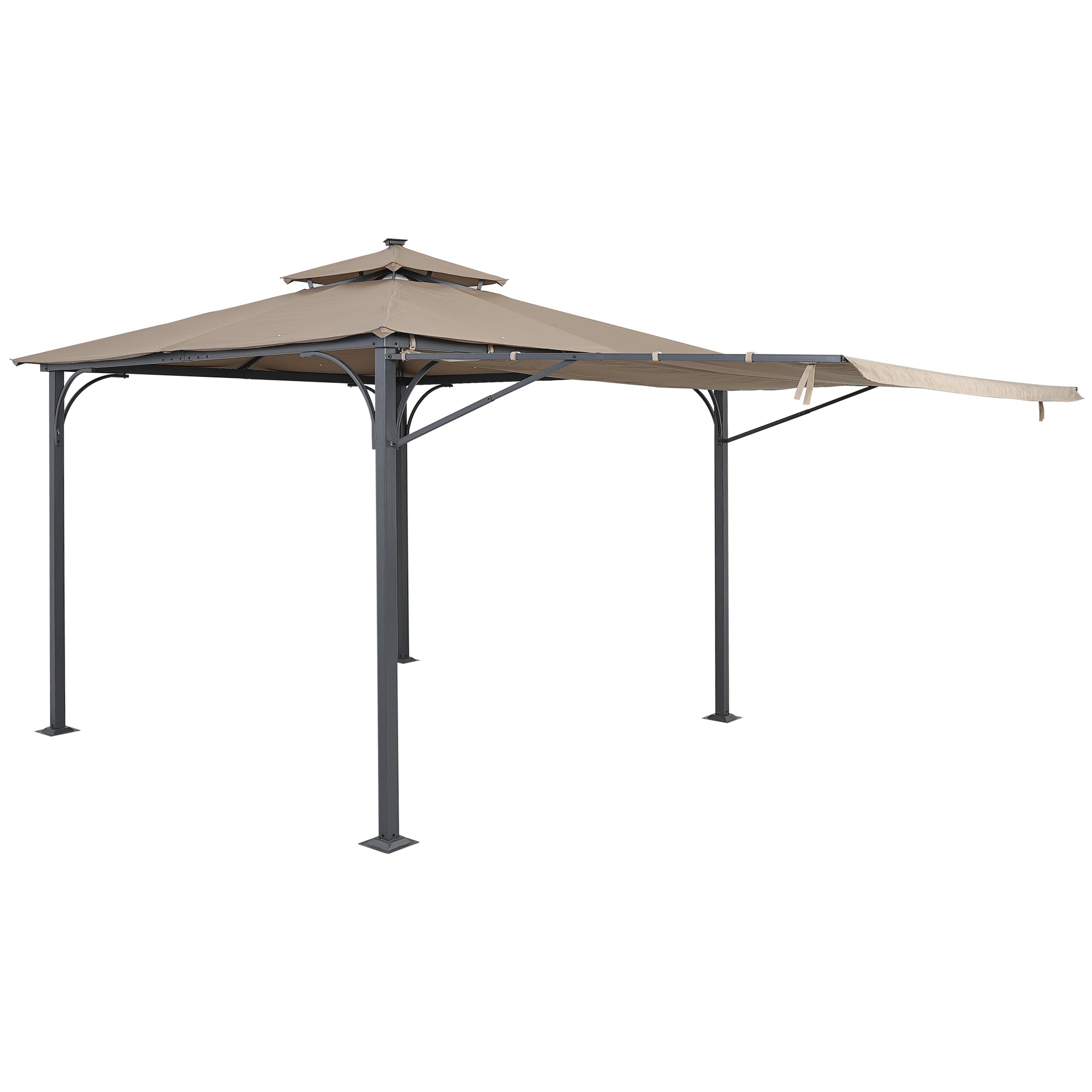 108.7 in. H Outdoor Patio Gazebo in Brown with Extended Side Shed and Awning and LED Light