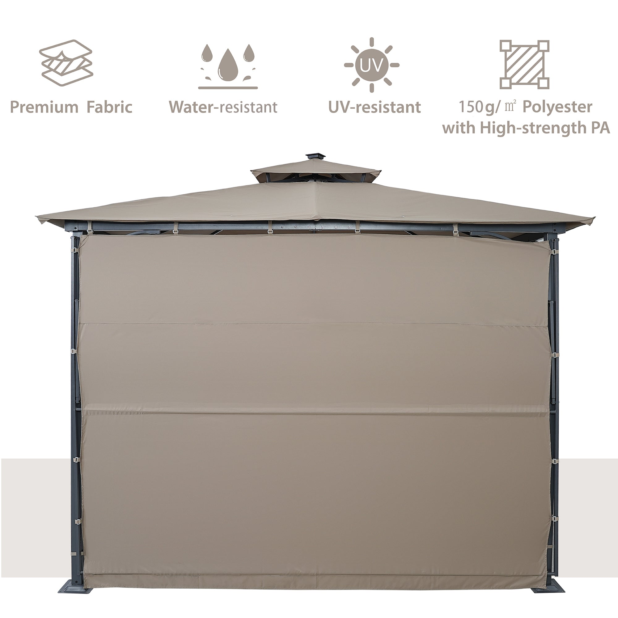 108.7 in. H Outdoor Patio Gazebo in Brown with Extended Side Shed and Awning and LED Light