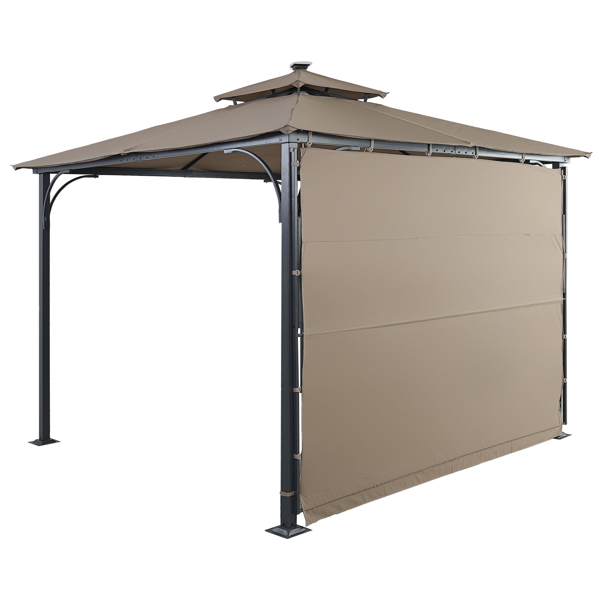 108.7 in. H Outdoor Patio Gazebo in Brown with Extended Side Shed and Awning and LED Light