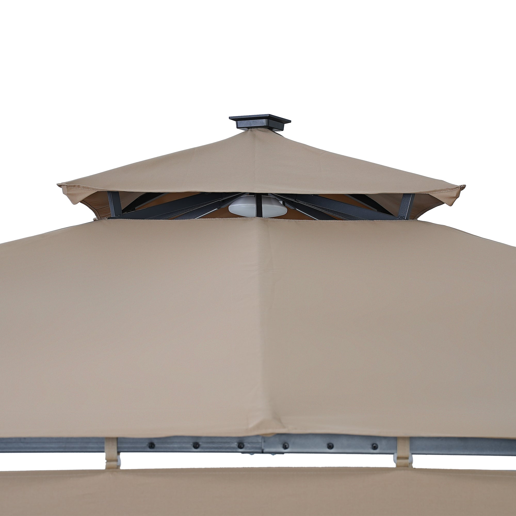 108.7 in. H Outdoor Patio Gazebo in Brown with Extended Side Shed and Awning and LED Light