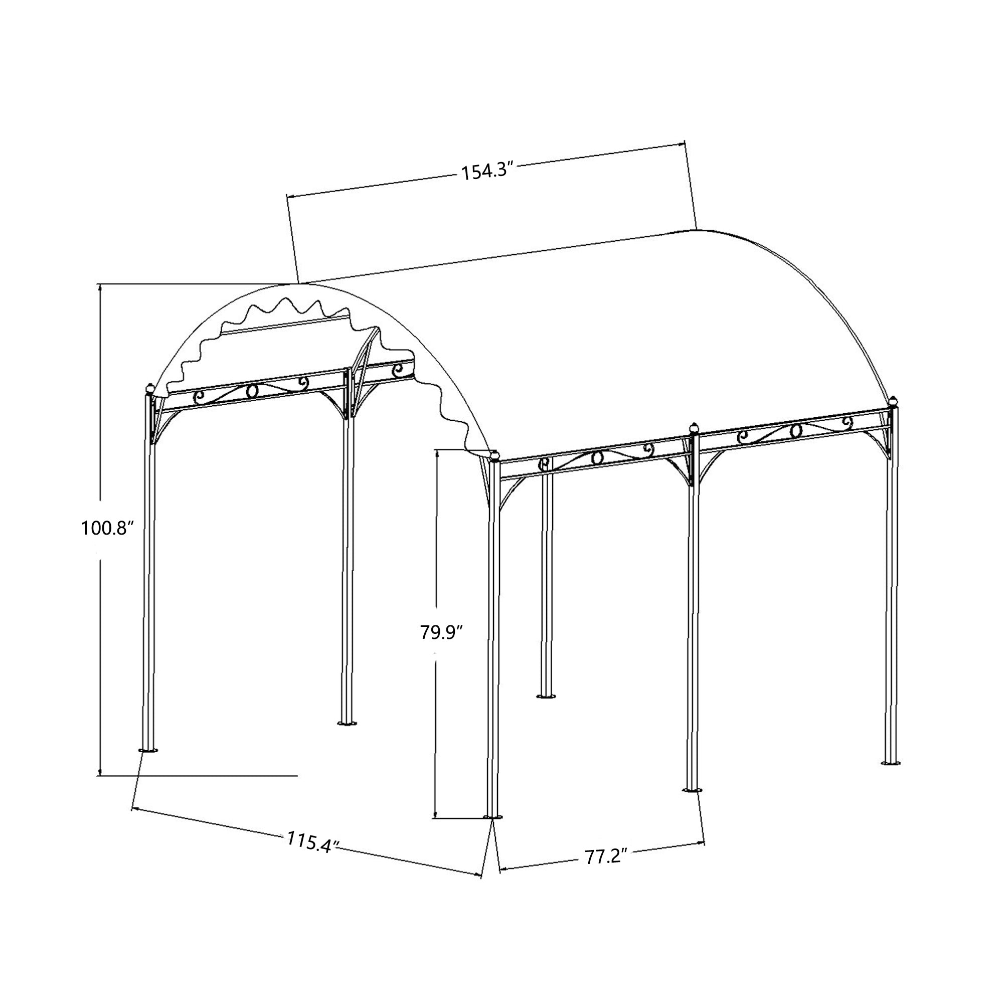 13 ft. x 10 ft. Outdoor Patio White Iron Carport with Anchor Kit