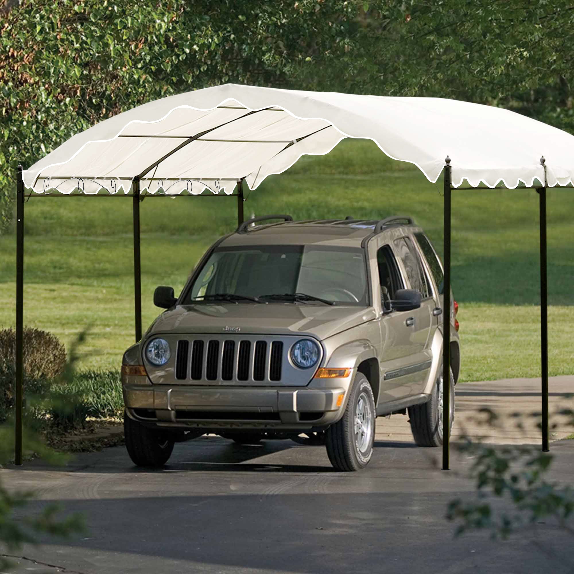 13 ft. x 10 ft. Outdoor Patio White Iron Carport with Anchor Kit