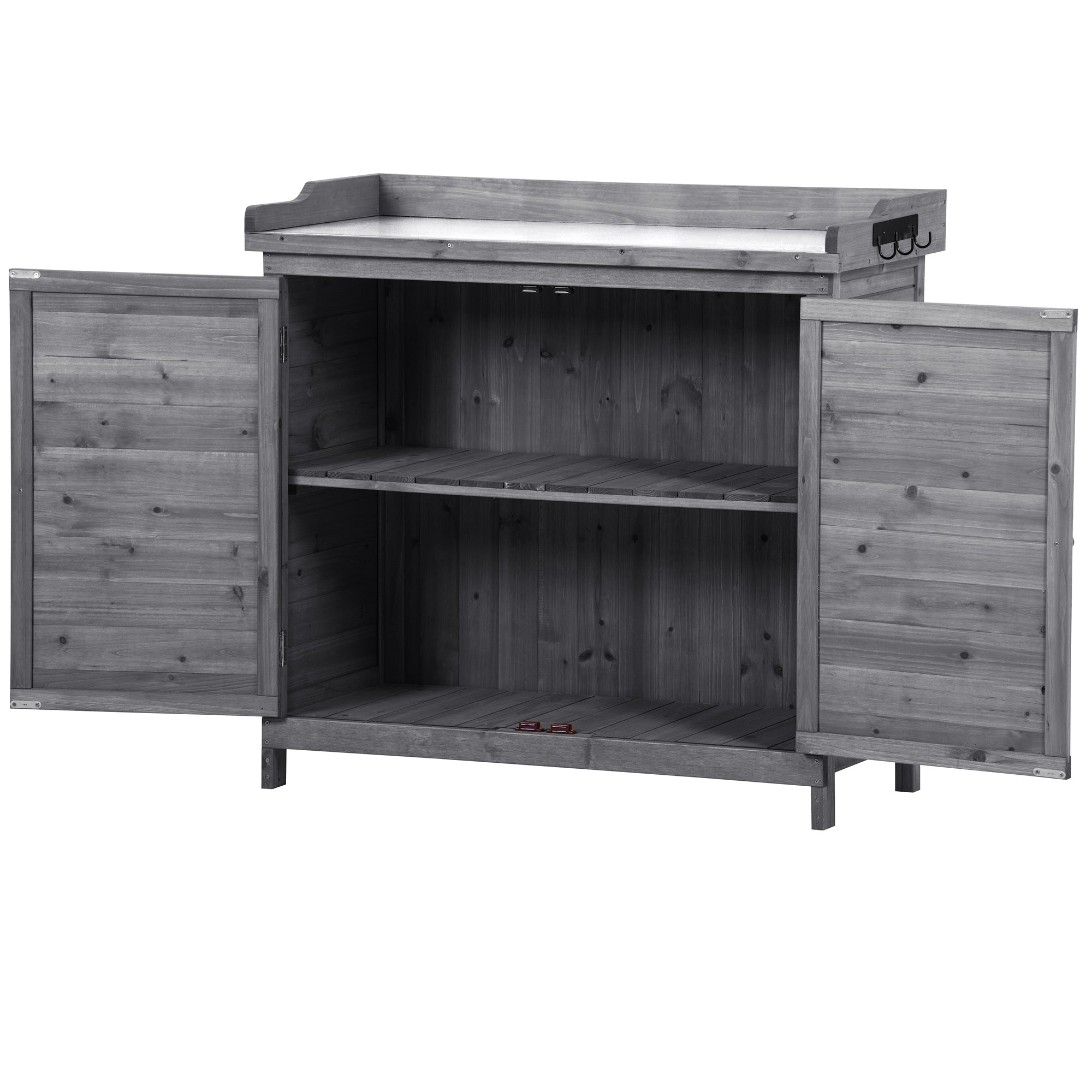 39 in. x 19.1 in. x 37.4 in.Orange Outdoor Potting Bench Table Wood Workstation Storage Cabinet Garden Shed with 2 Shelves