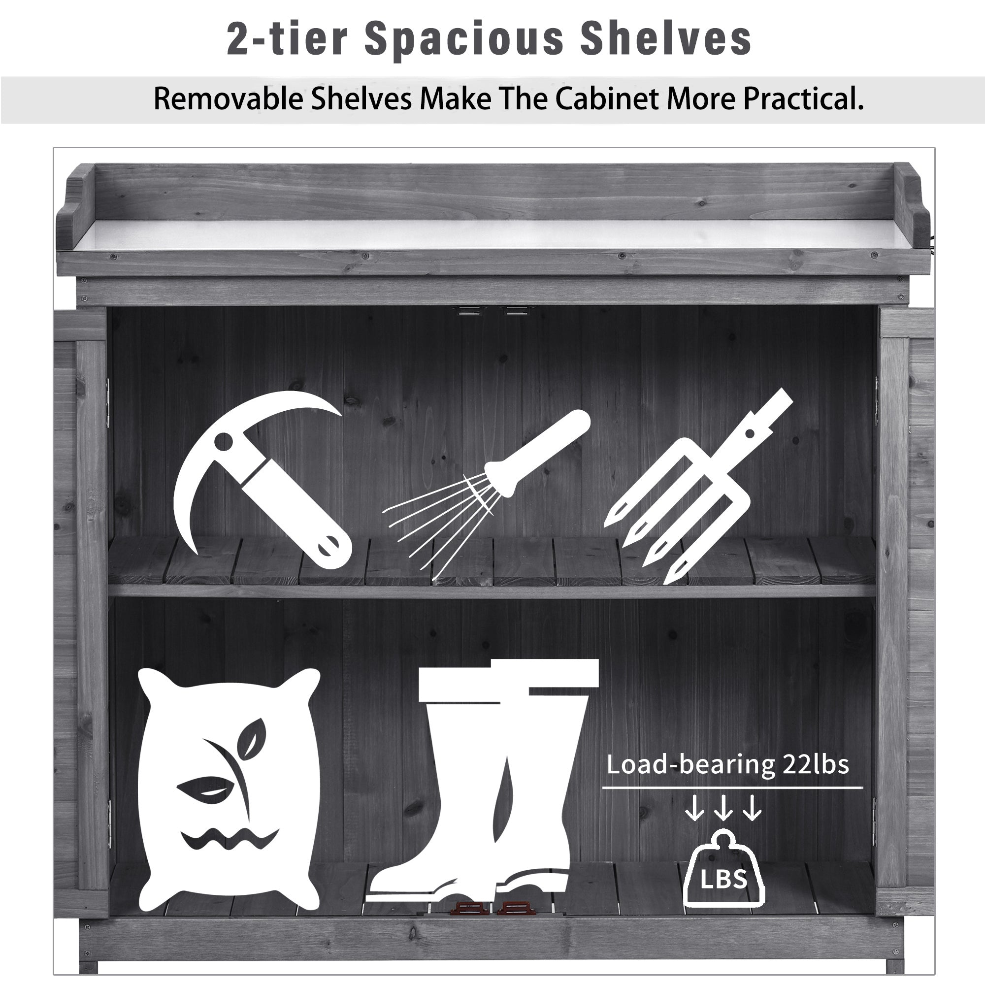 39 in. x 19.1 in. x 37.4 in.Orange Outdoor Potting Bench Table Wood Workstation Storage Cabinet Garden Shed with 2 Shelves