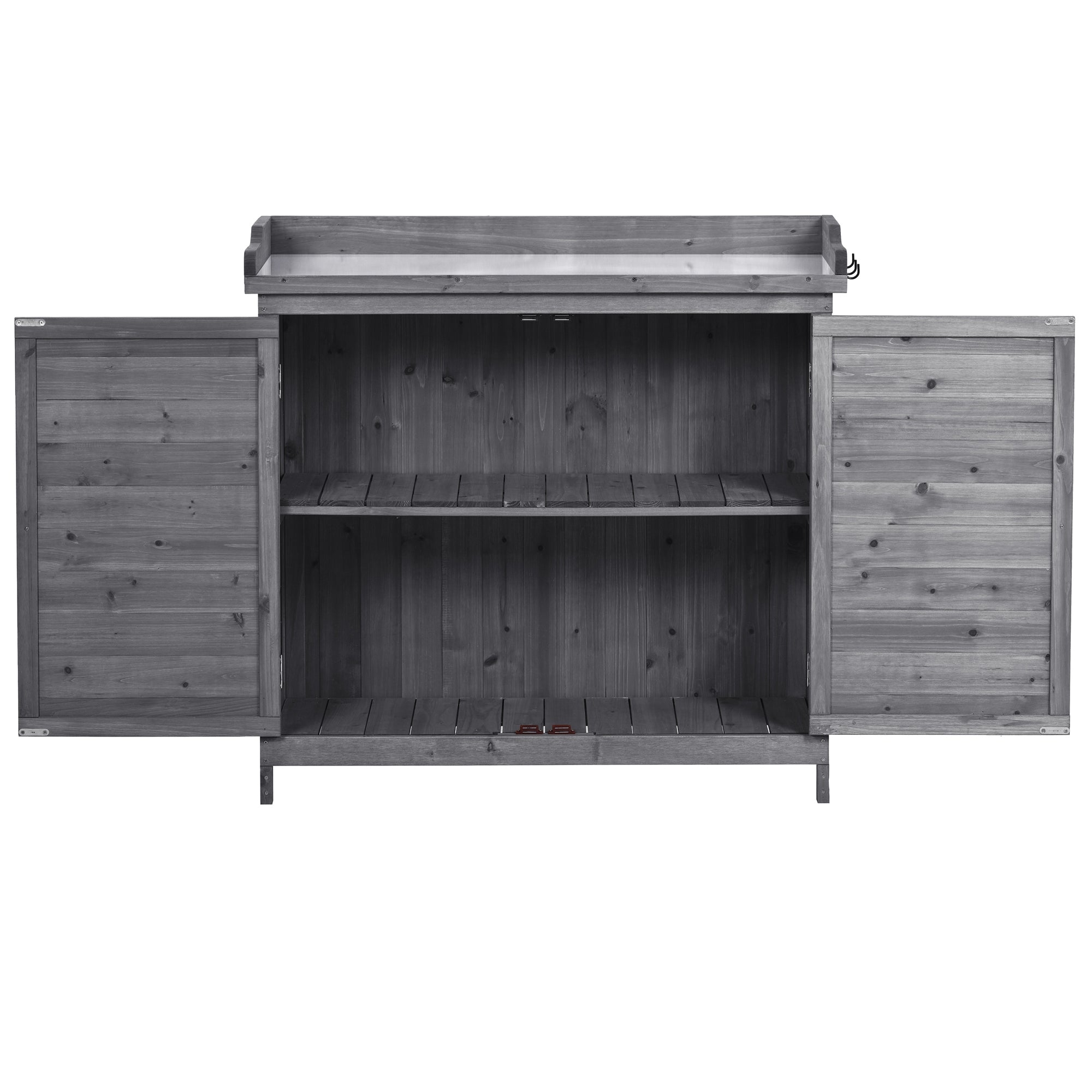 39 in. x 19.1 in. x 37.4 in.Orange Outdoor Potting Bench Table Wood Workstation Storage Cabinet Garden Shed with 2 Shelves