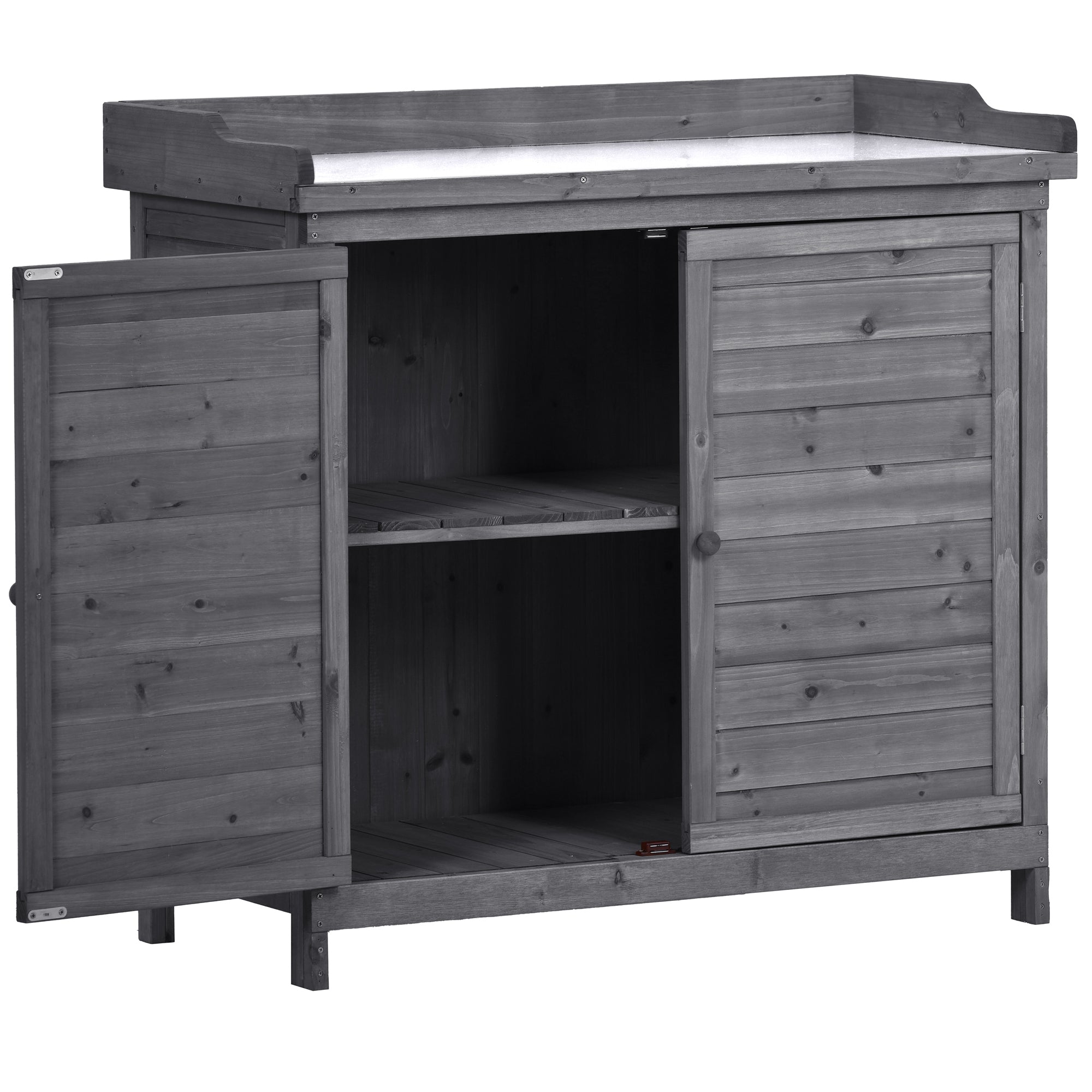 39 in. x 19.1 in. x 37.4 in.Orange Outdoor Potting Bench Table Wood Workstation Storage Cabinet Garden Shed with 2 Shelves